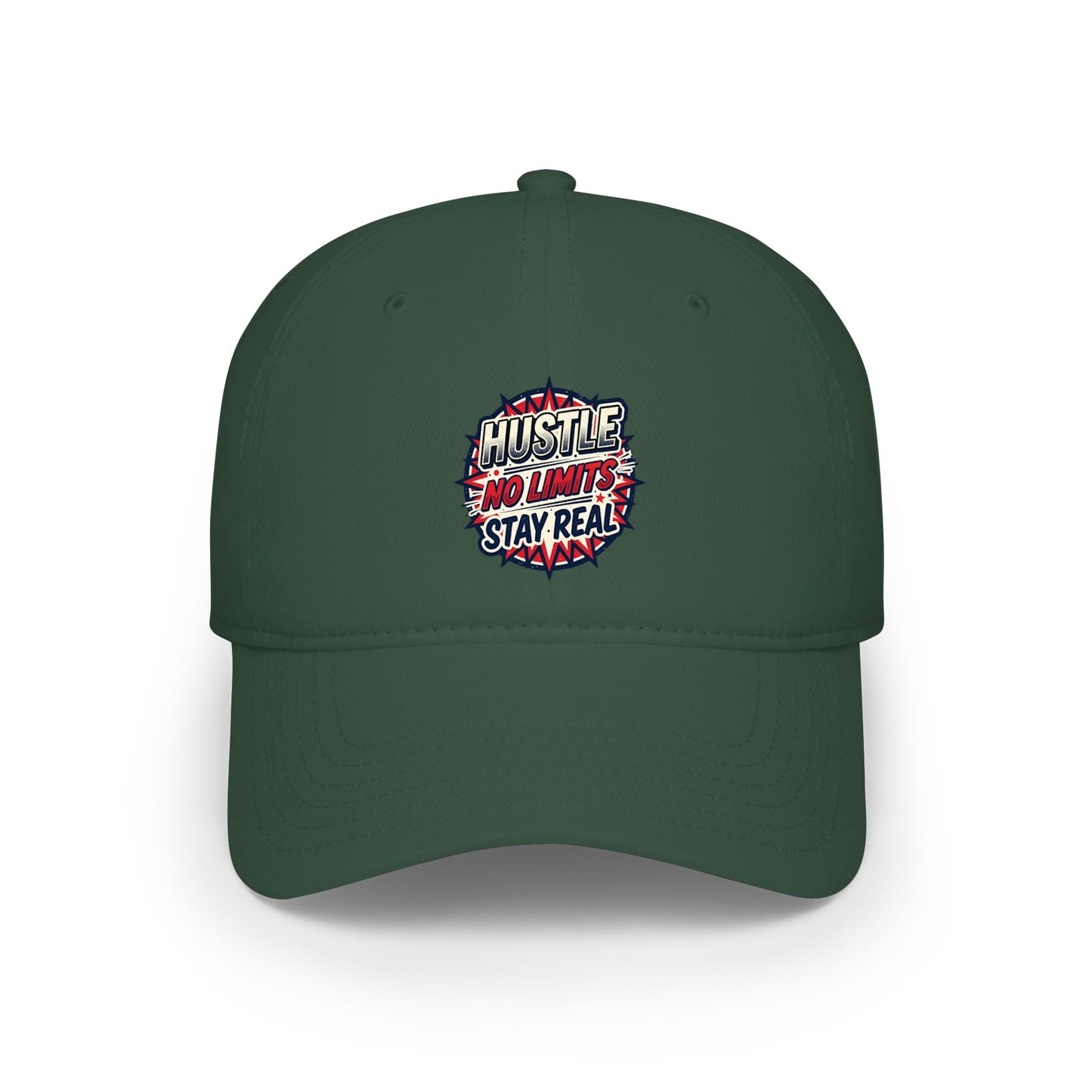 Hustle No Limits Stay Real Embroidered Baseball Cap — Red Low Profile