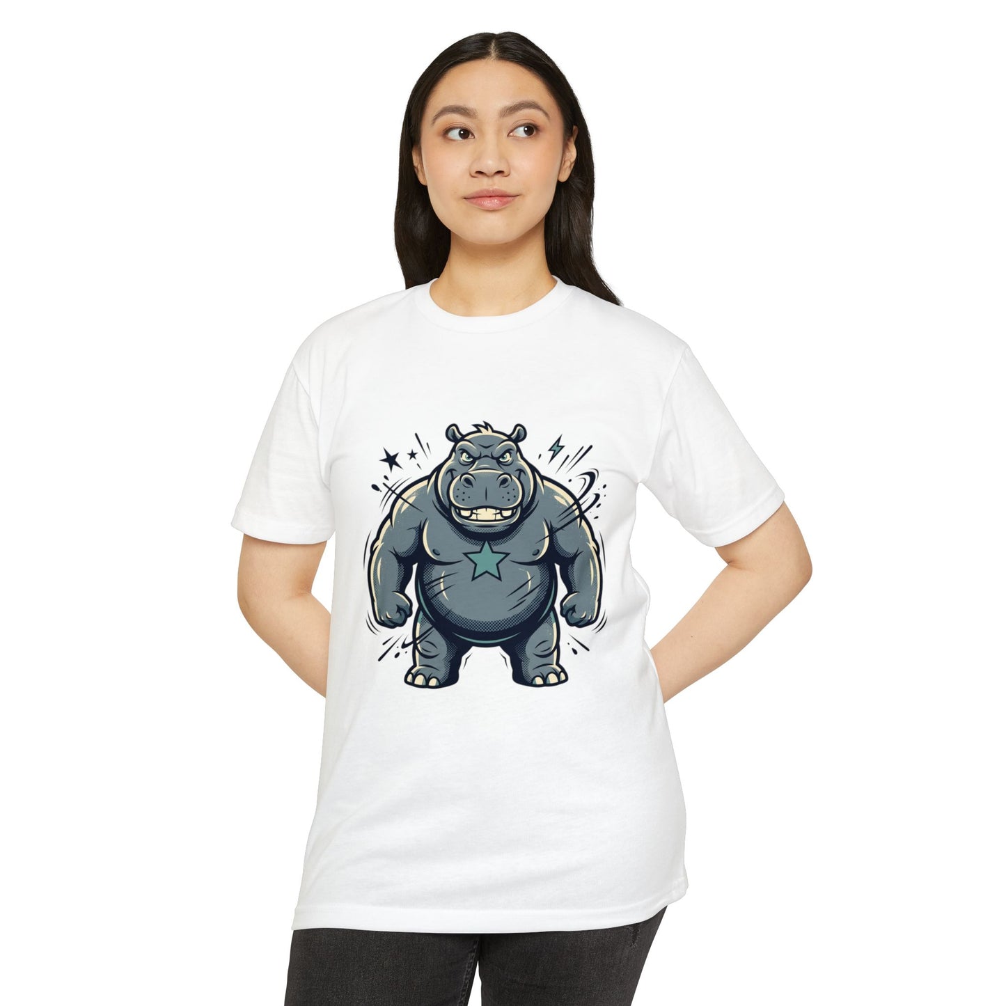 Camiseta Gráfica Hipopótamo Poderoso — Camiseta com Ilustração Fofa de Hipopótamo Forte