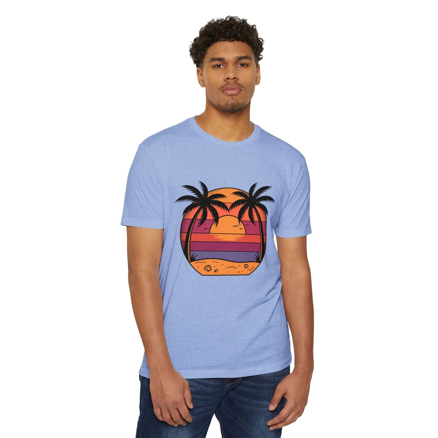Sunset Palm Beach T-Shirt — Retro Tropical Sunset Graphic