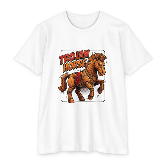 Trojan Horse Graphic Tee - Vintage Wooden Horse Illustration T-Shirt
