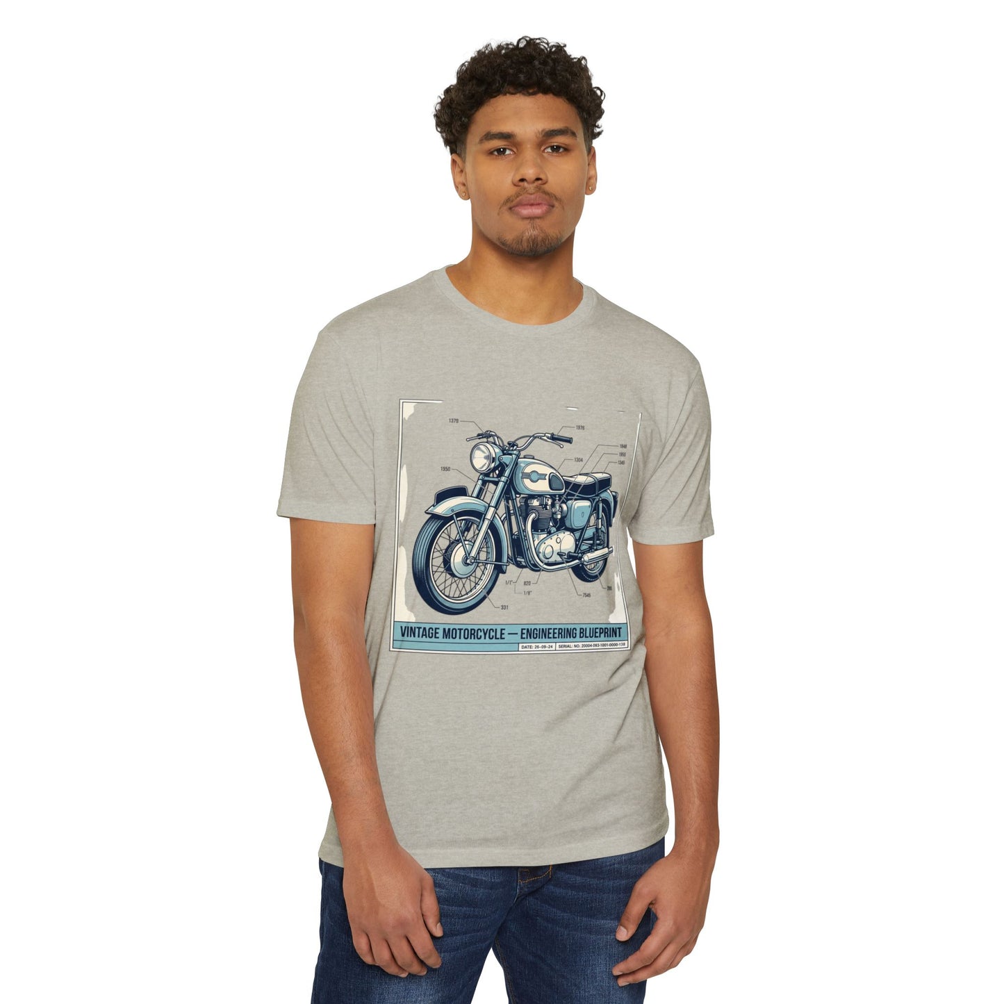 Vintage Motorcycle Blueprint T-Shirt — Classic Engineering Bike Tee