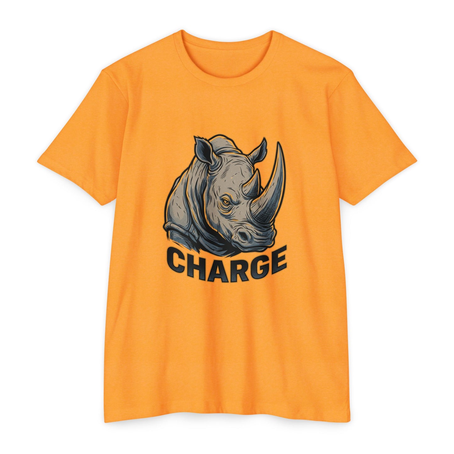 Rhino Charge Graphic T-Shirt — Bold Wildlife Tee with “CHARGE” Design