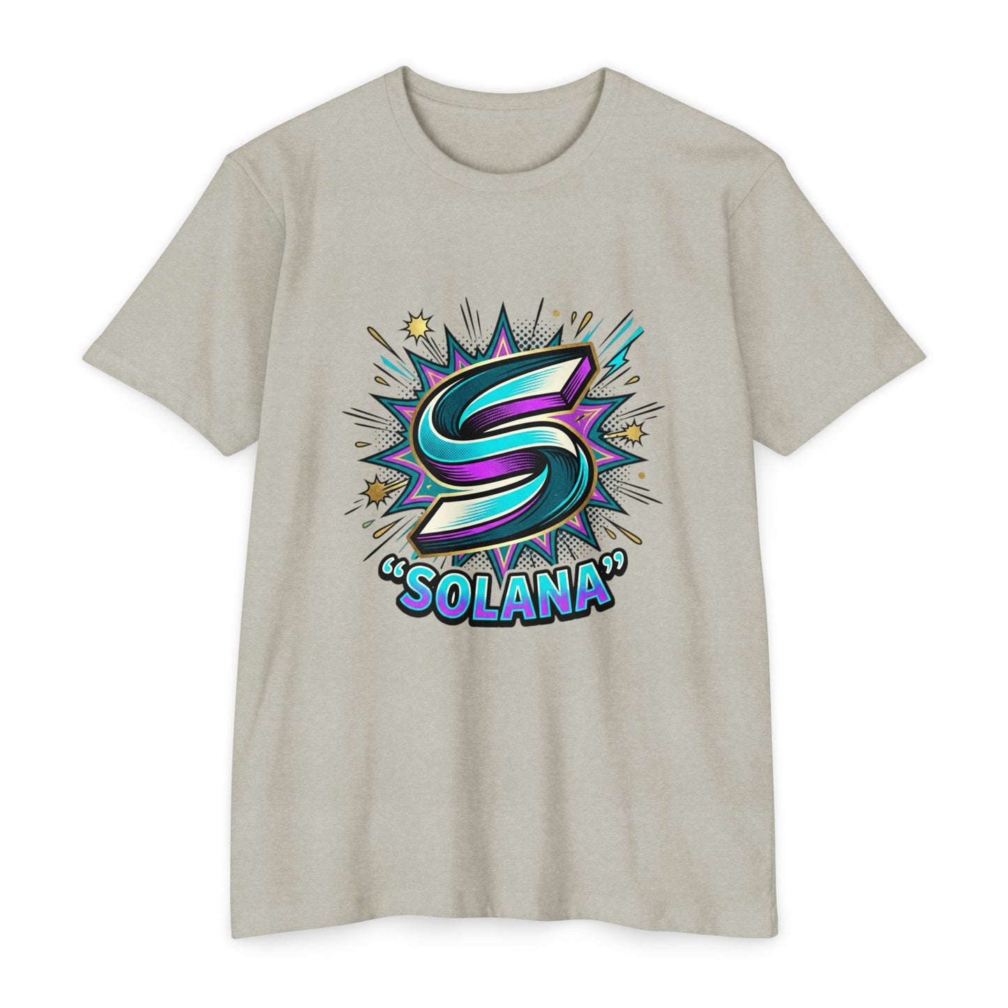 Camiseta com o logotipo Solana Comic — Camiseta Cripto Retrô Gamer