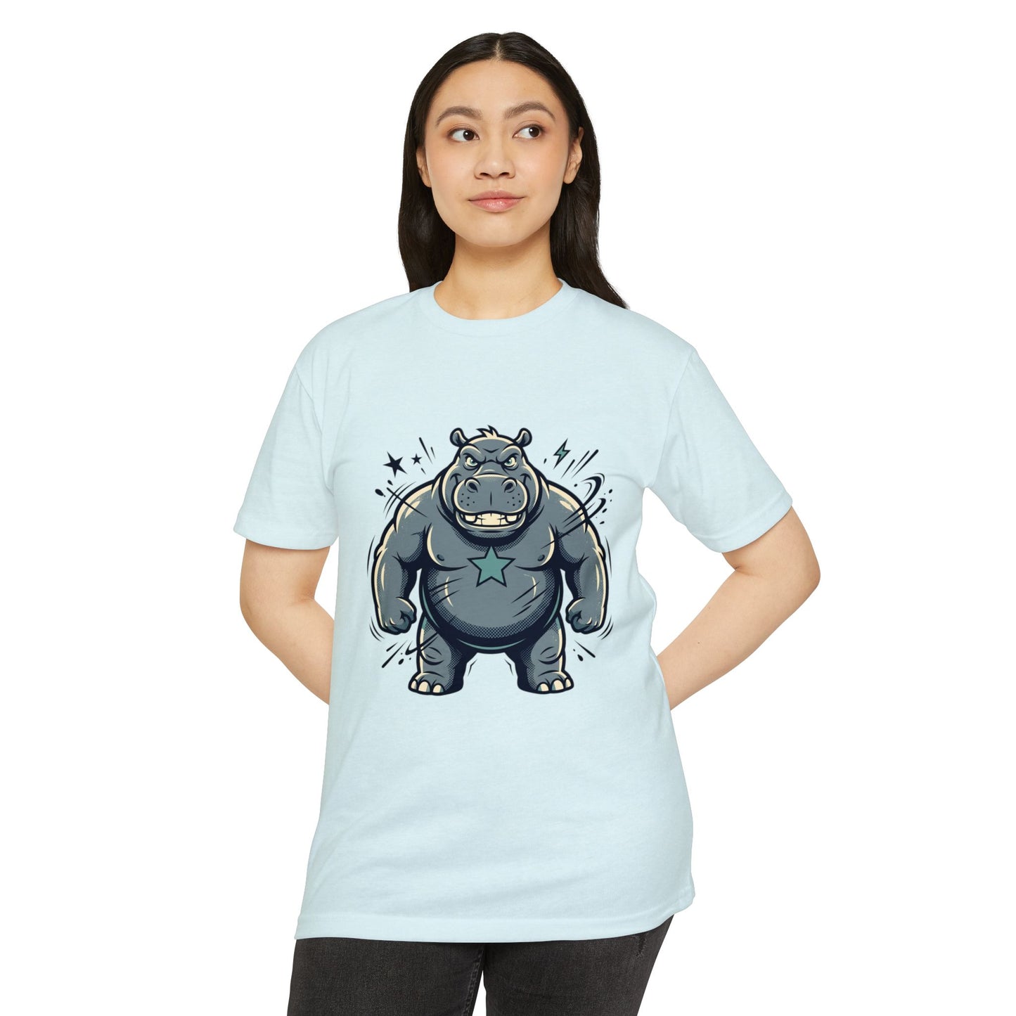 Camiseta Gráfica Hipopótamo Poderoso — Camiseta com Ilustração Fofa de Hipopótamo Forte