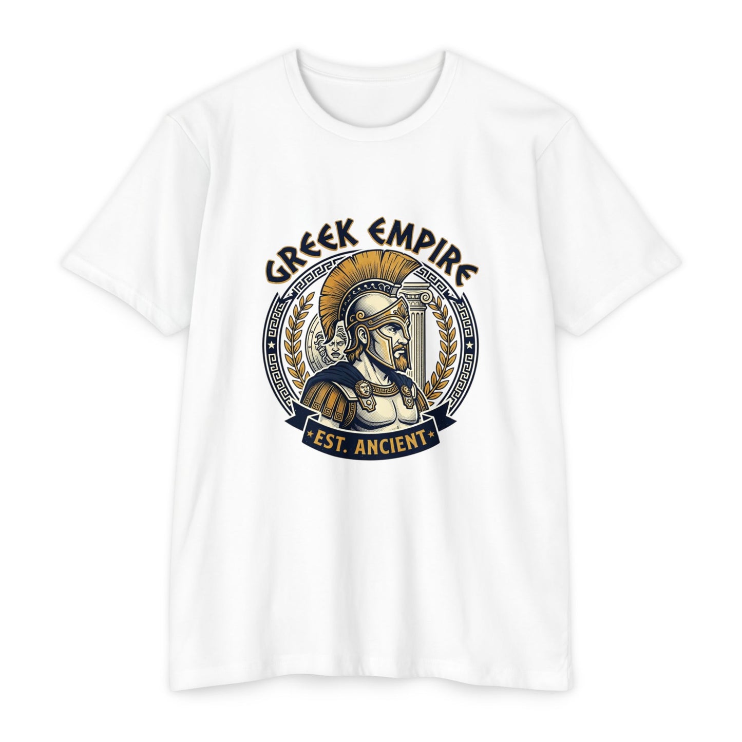 Greek Empire T-Shirt – 'Est. Ancient' Spartan Helmet Graphic