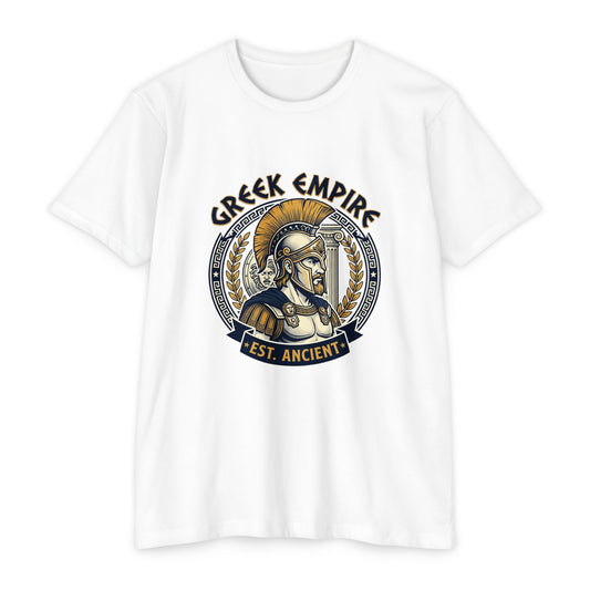 Greek Empire T-Shirt – 'Est. Ancient' Spartan Helmet Graphic