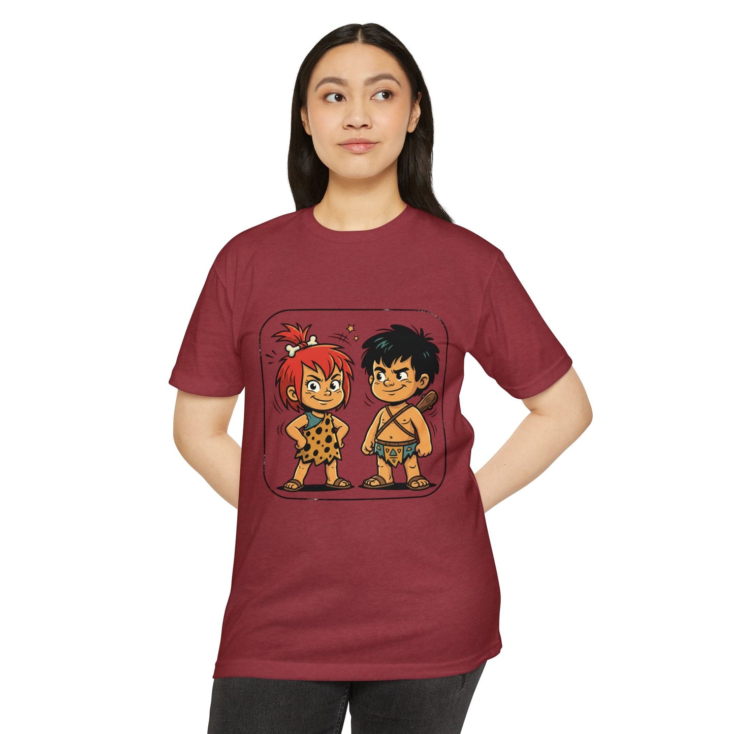 Caveman Couple Cartoon T-Shirt — Cute Prehistoric Couple Graphic Tee