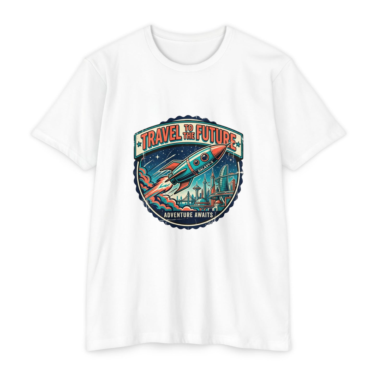 Travel the Future Rocket T-Shirt — Adventure Awaits Vintage Space Tee