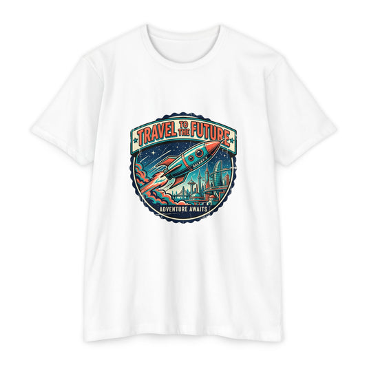 Travel the Future Rocket T-Shirt — Adventure Awaits Vintage Space Tee