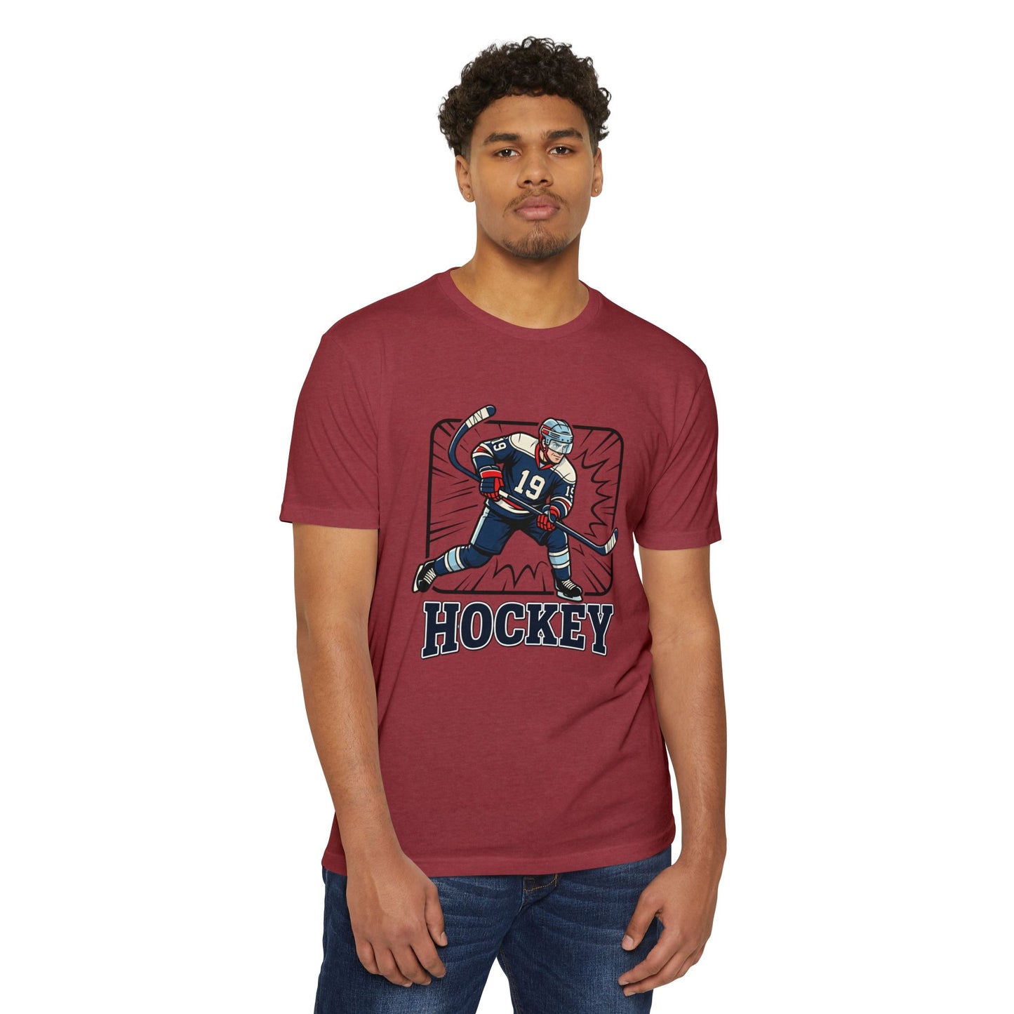 Hockey Player Graphic T-Shirt — Vintage Ice Hockey Jersey Tee
