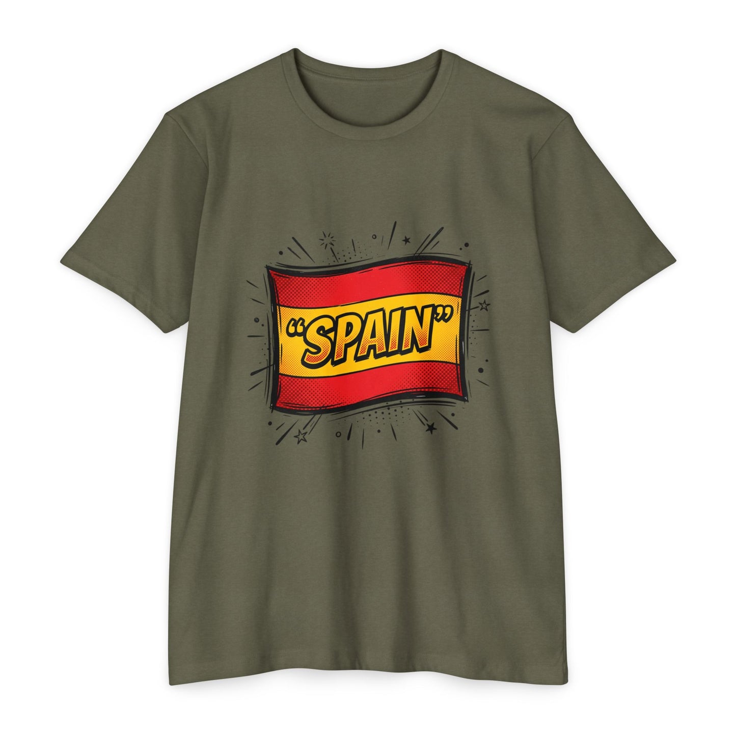 Spain Retro Comic Flag T-Shirt — 'SPAIN' Graphic Tee