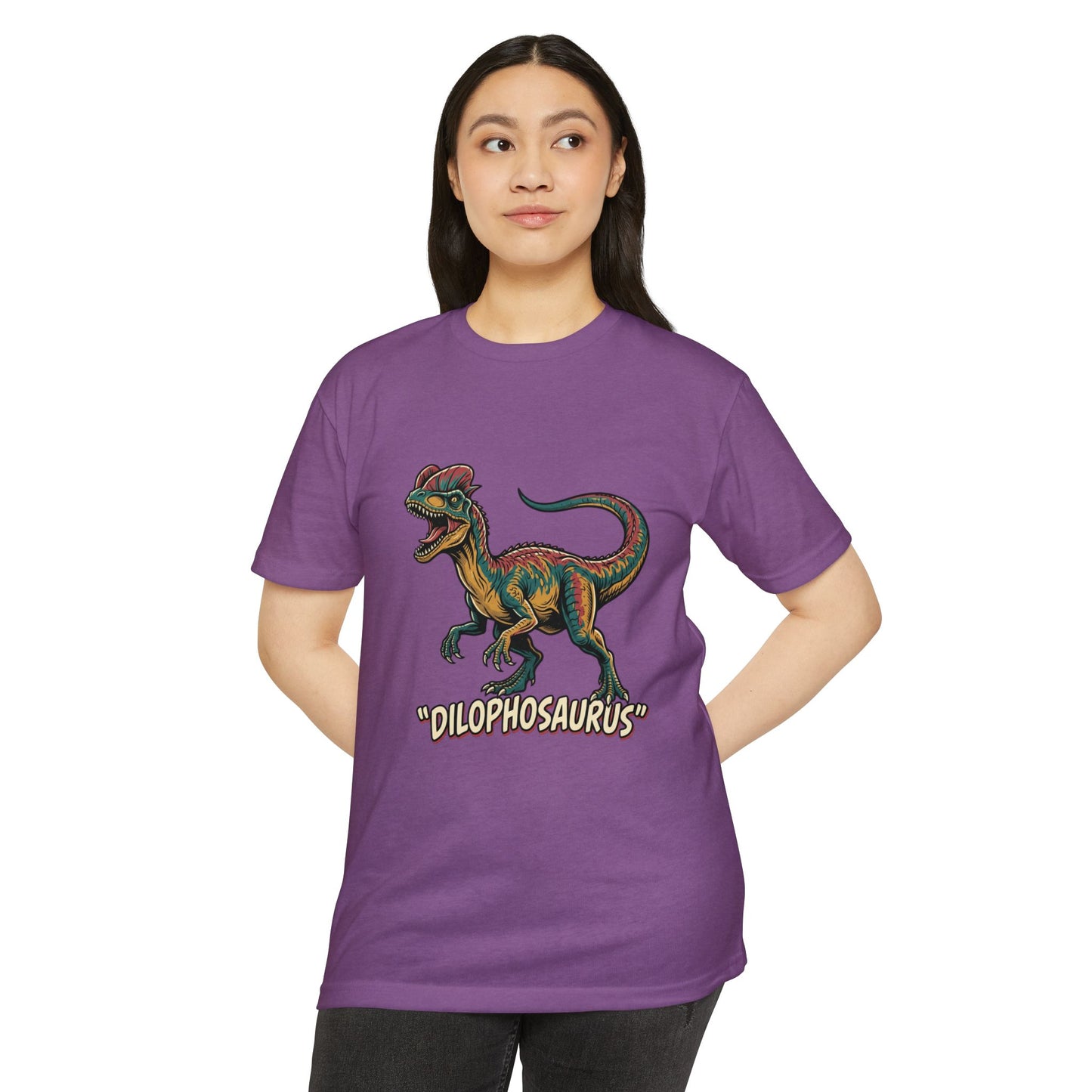 Dilophosaurus Dino T-Shirt — Retro Colorful Dinosaur Graphic Tee