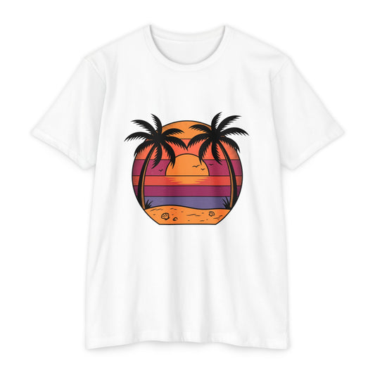 Sunset Palm Beach T-Shirt — Retro Tropical Sunset Graphic