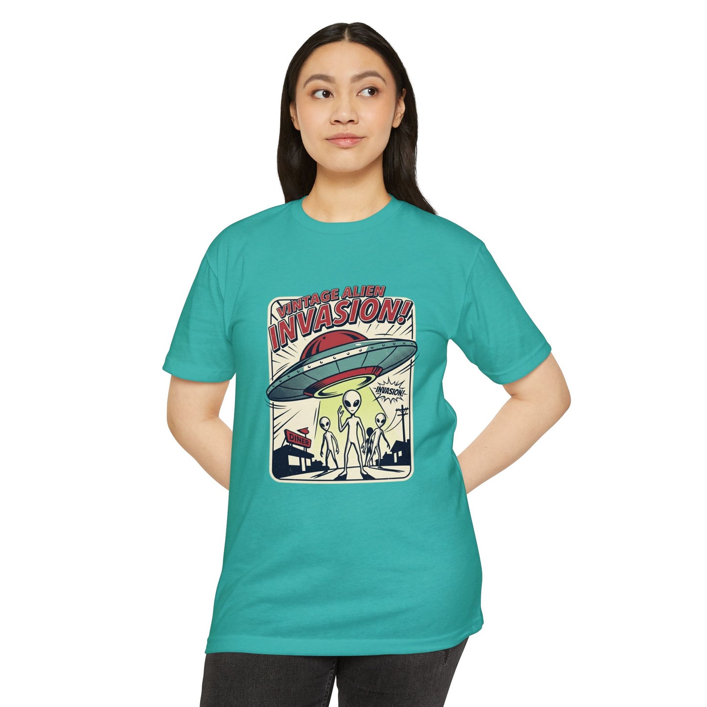 Alien Invasion Vintage UFO Sci‑Fi T-Shirt