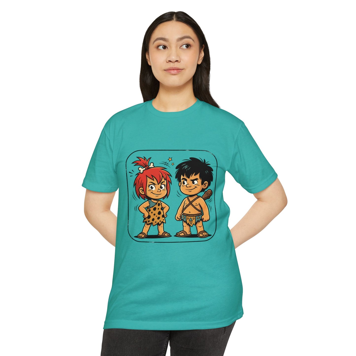 Caveman Couple Cartoon T-Shirt — Cute Prehistoric Couple Graphic Tee