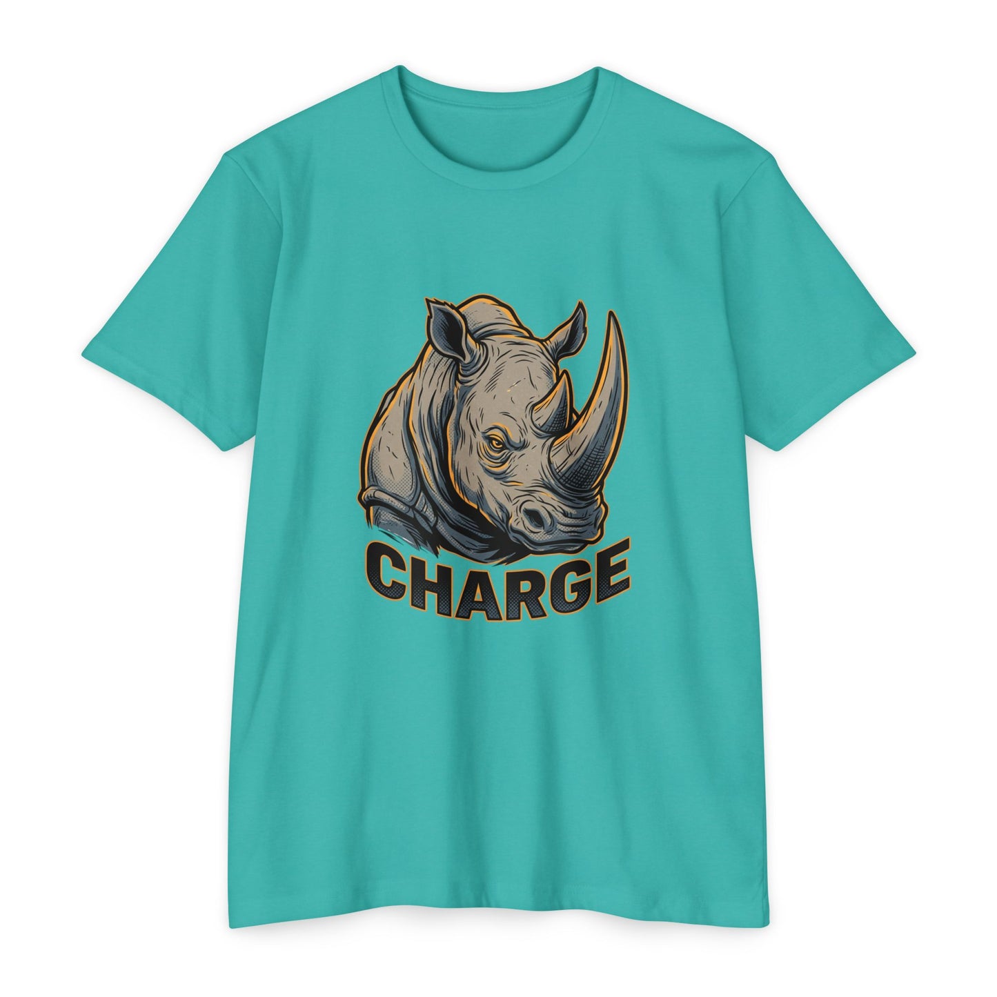 Rhino Charge Graphic T-Shirt — Bold Wildlife Tee with “CHARGE” Design