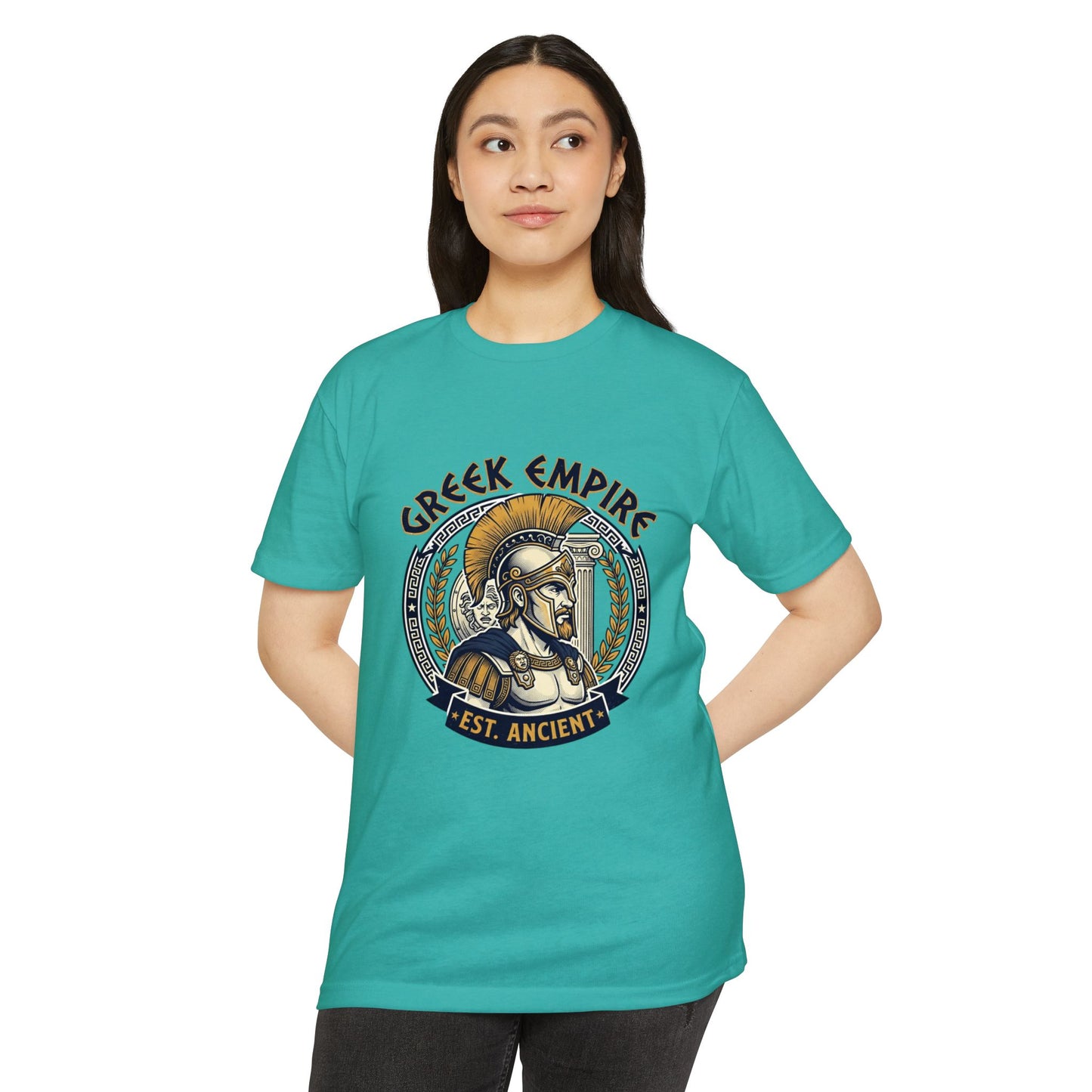Greek Empire T-Shirt – 'Est. Ancient' Spartan Helmet Graphic