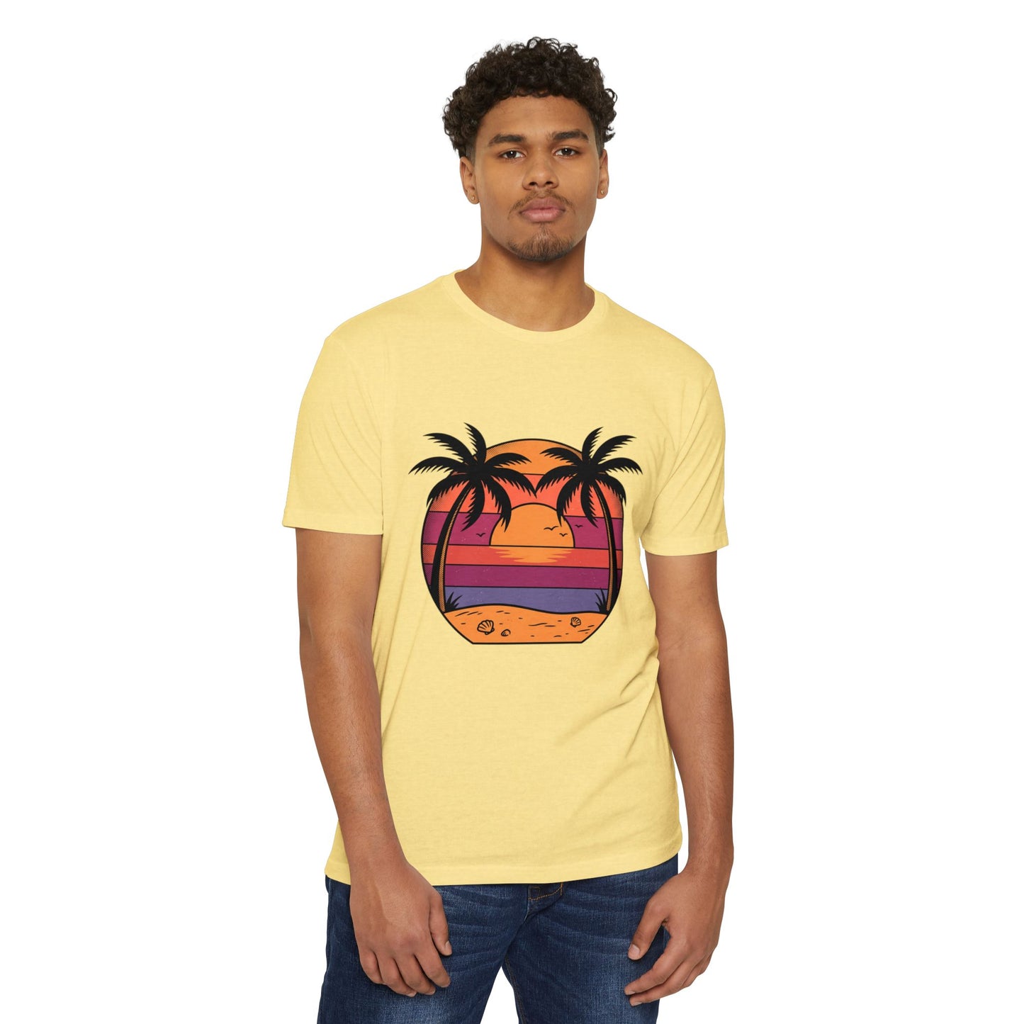 Sunset Palm Beach T-Shirt — Retro Tropical Sunset Graphic