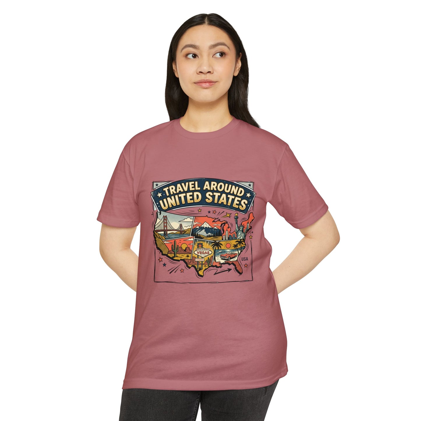 Vintage USA Road Trip Map T-Shirt — Travel Around United States Tee
