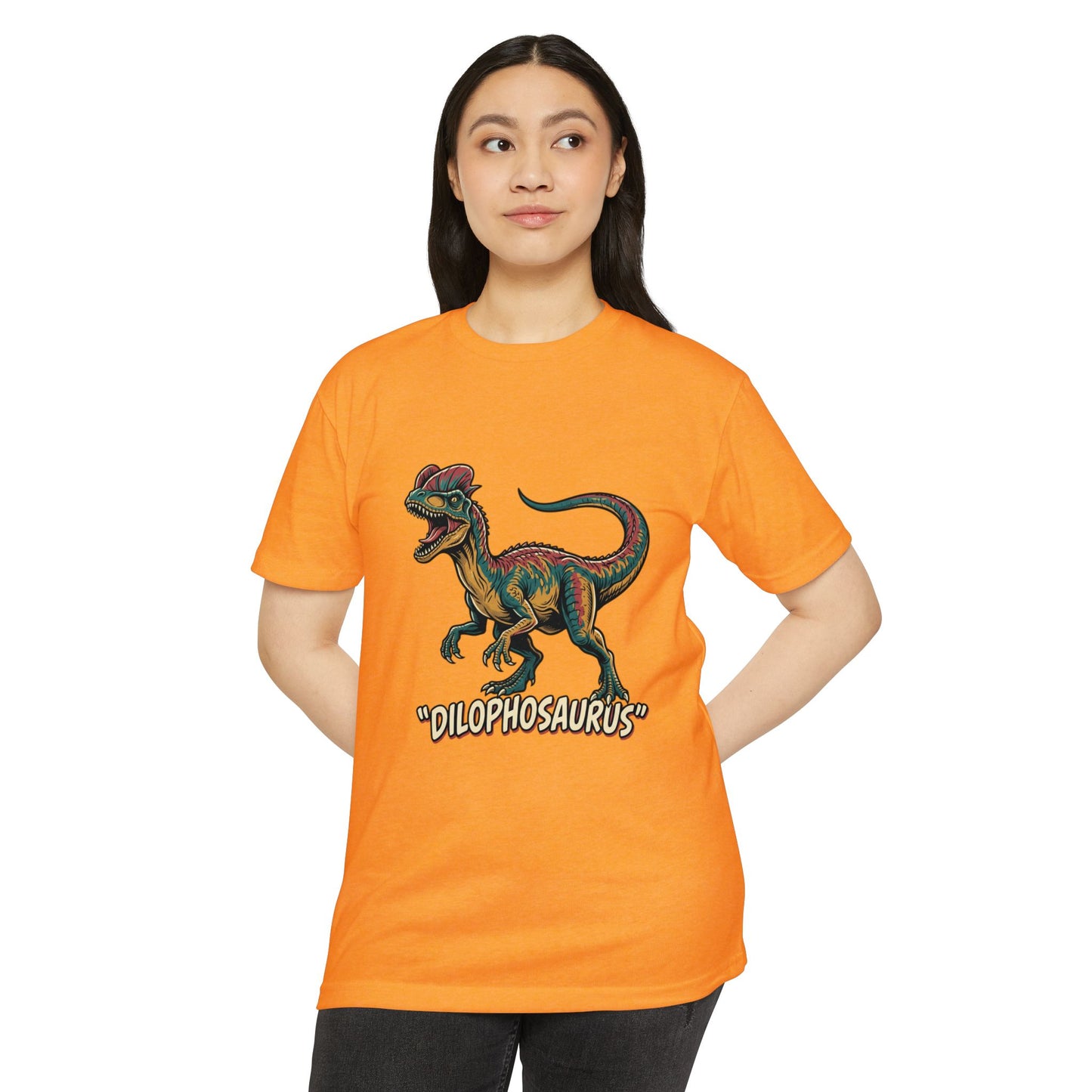 Dilophosaurus Dino T-Shirt — Retro Colorful Dinosaur Graphic Tee