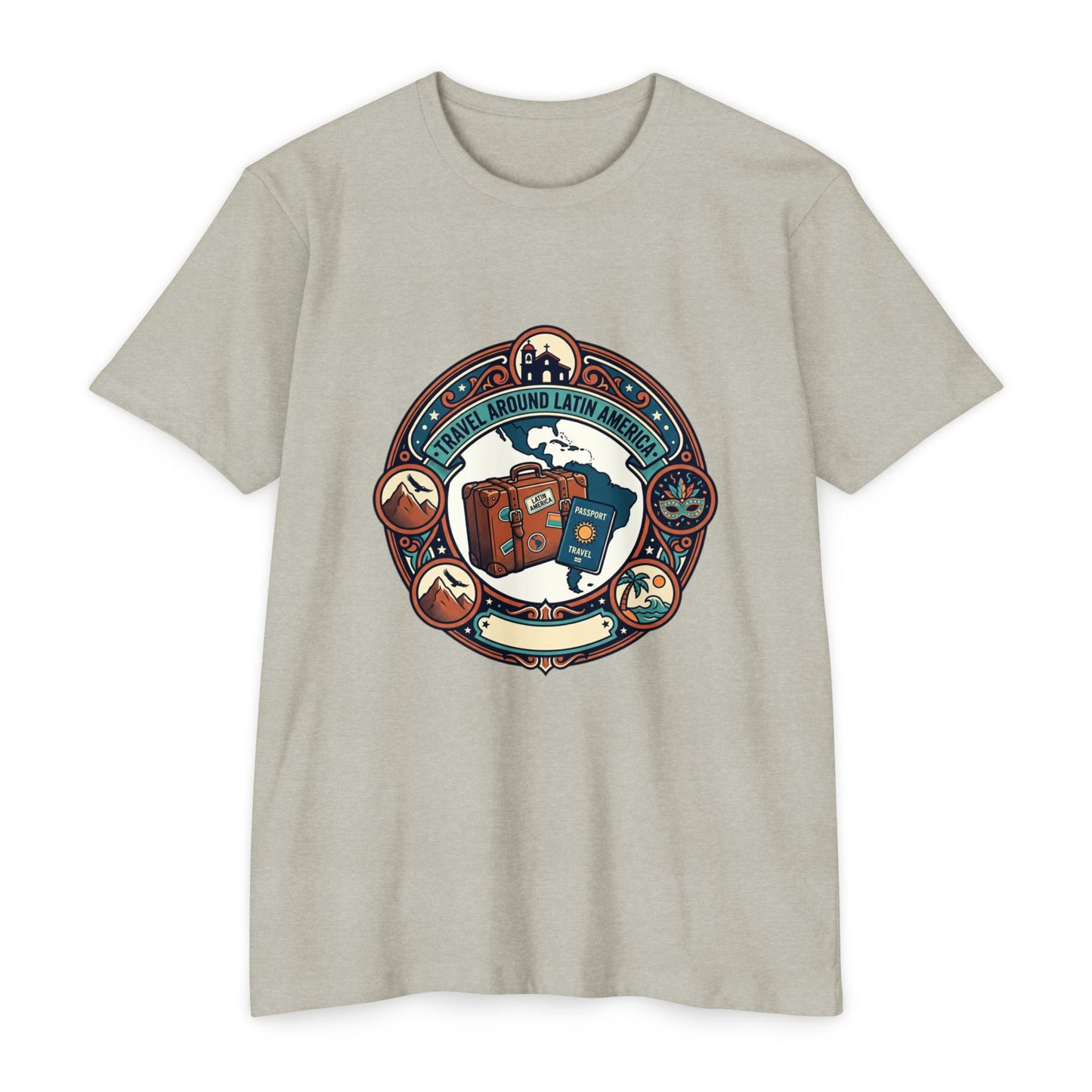 Travel Around Latin America T-Shirt — Vintage Suitcase & Adventure Badge