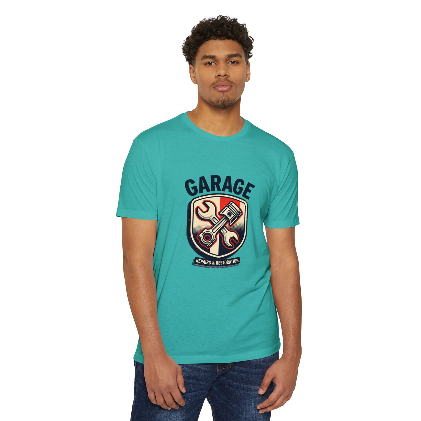 Garage Repairs & Restoration T-Shirt — Mechanic Tools Crest Tee