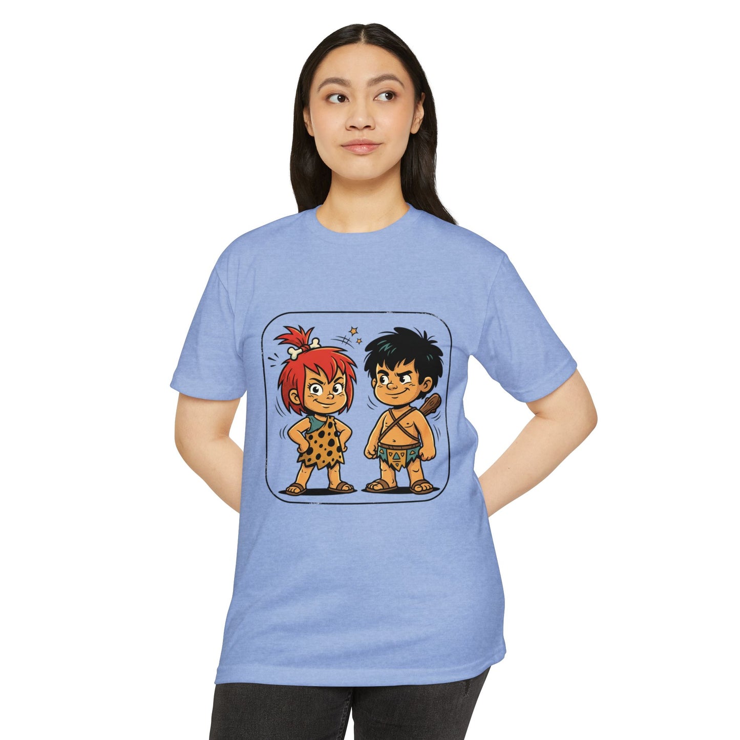 Caveman Couple Cartoon T-Shirt — Cute Prehistoric Couple Graphic Tee