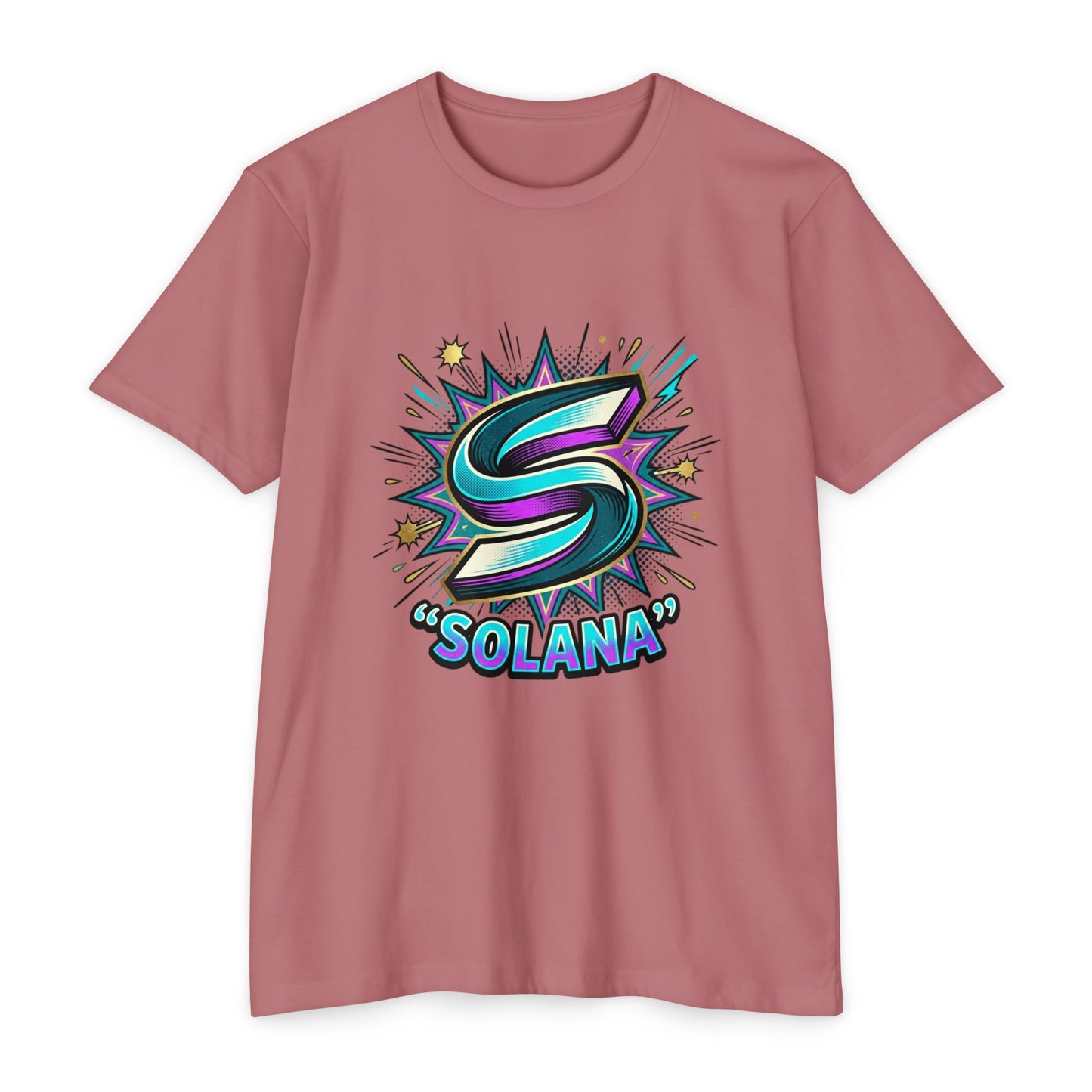 Camiseta com o logotipo Solana Comic — Camiseta Cripto Retrô Gamer