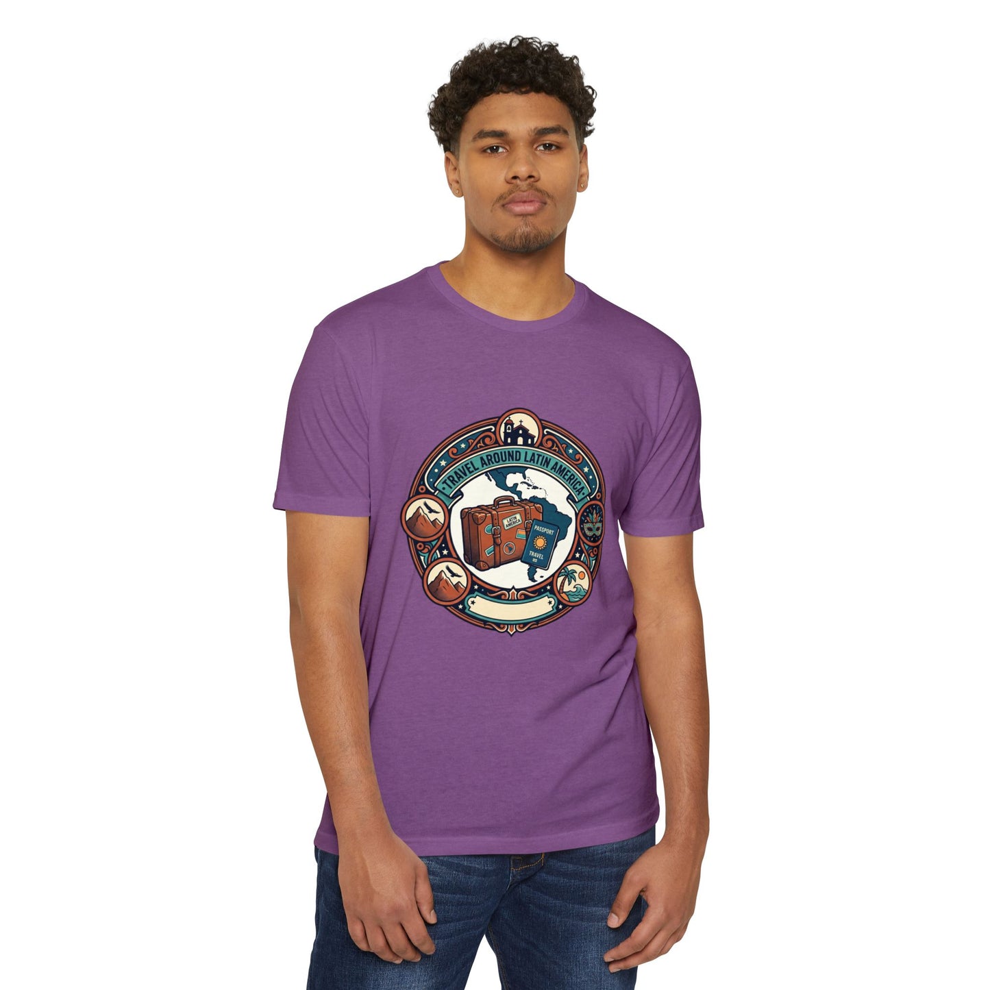 Travel Around Latin America T-Shirt — Vintage Suitcase & Adventure Badge