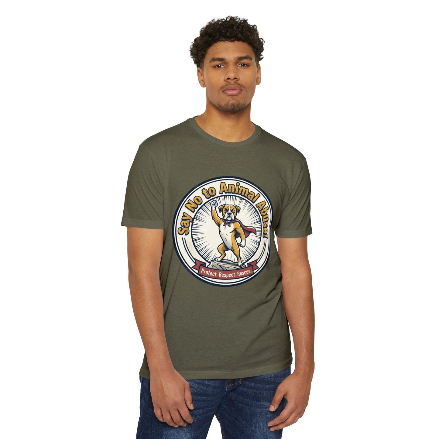 Say No to Animal Abuse T-Shirt – Protect, Respect, Rescue Animal Rights Tee