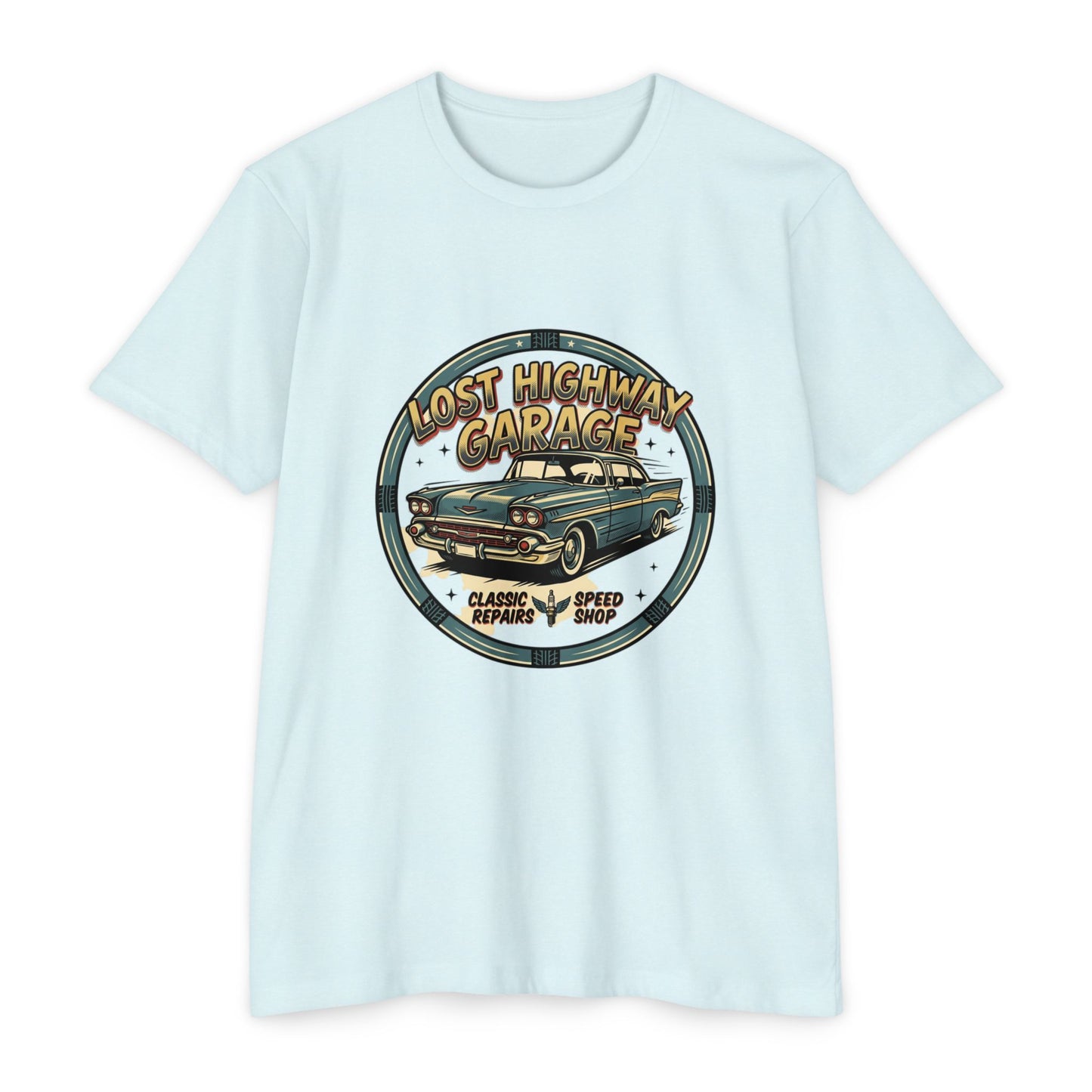 Lost Highway Garage Vintage Car T-Shirt — Classic Auto Emblem Tee