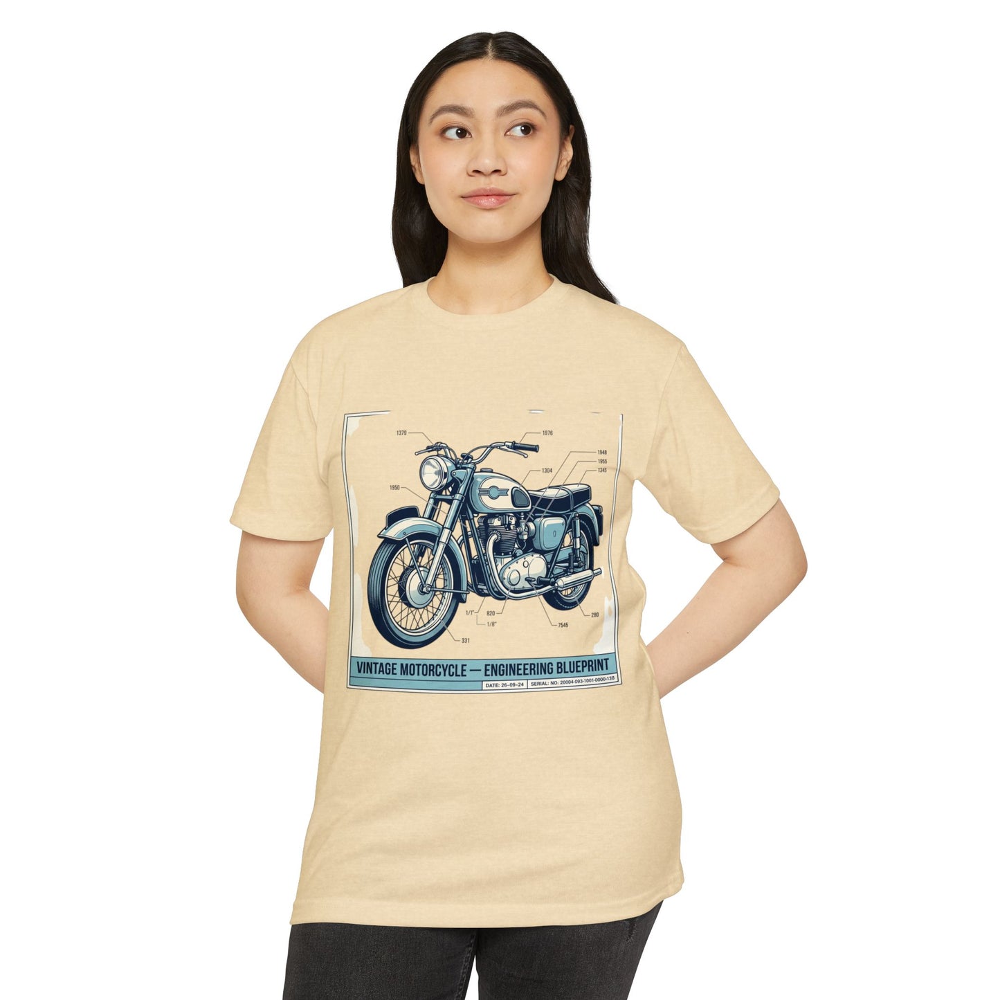 Vintage Motorcycle Blueprint T-Shirt — Classic Engineering Bike Tee