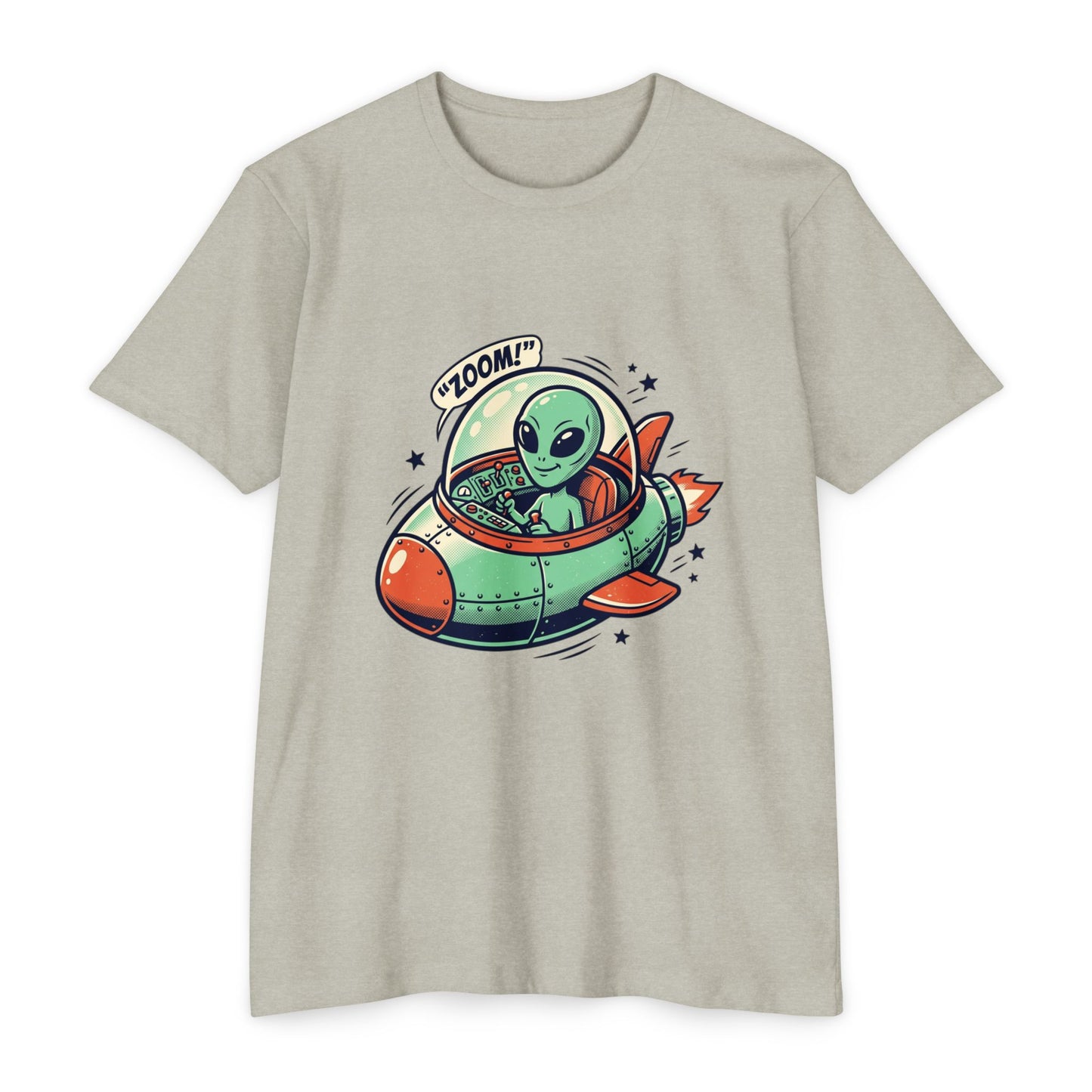 Alien Spaceship T-Shirt — Cute Green Alien Rocket 'Zoom!' Tee
