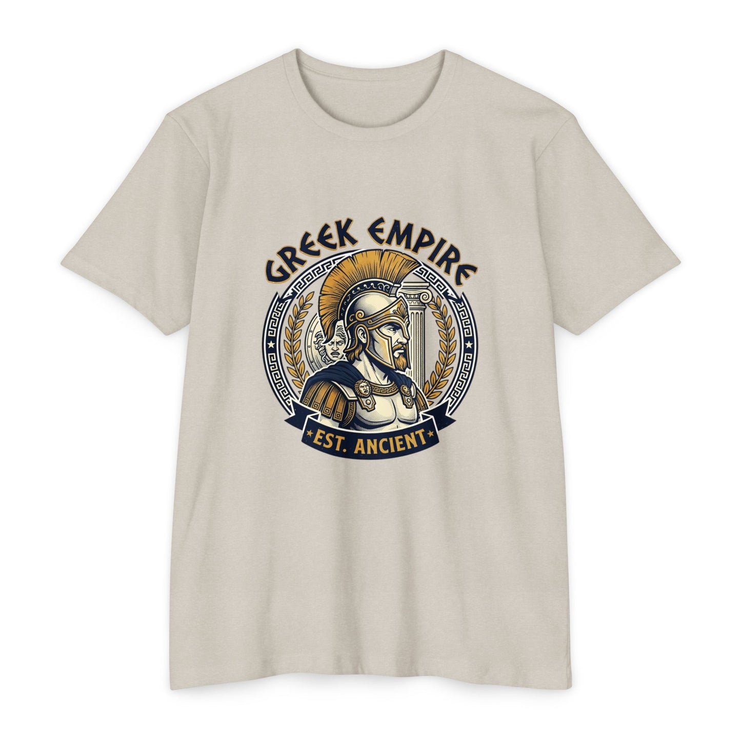 Greek Empire T-Shirt – 'Est. Ancient' Spartan Helmet Graphic
