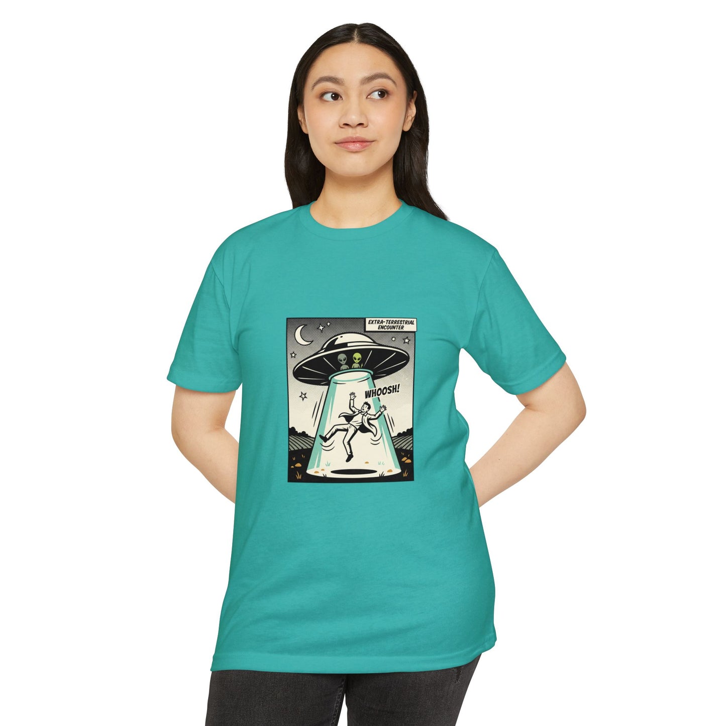 Alien Abduction Graphic Tee — Retro UFO Comic Design