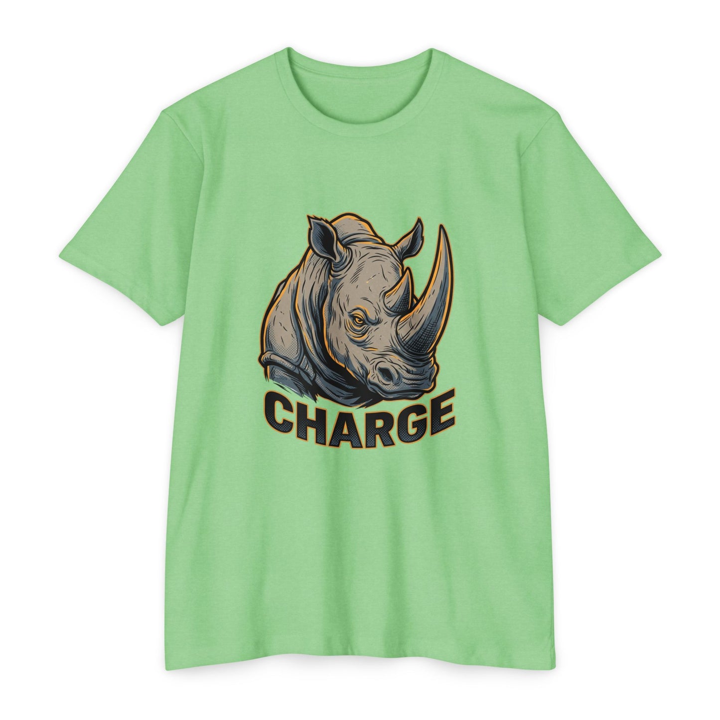 Rhino Charge Graphic T-Shirt — Bold Wildlife Tee with “CHARGE” Design