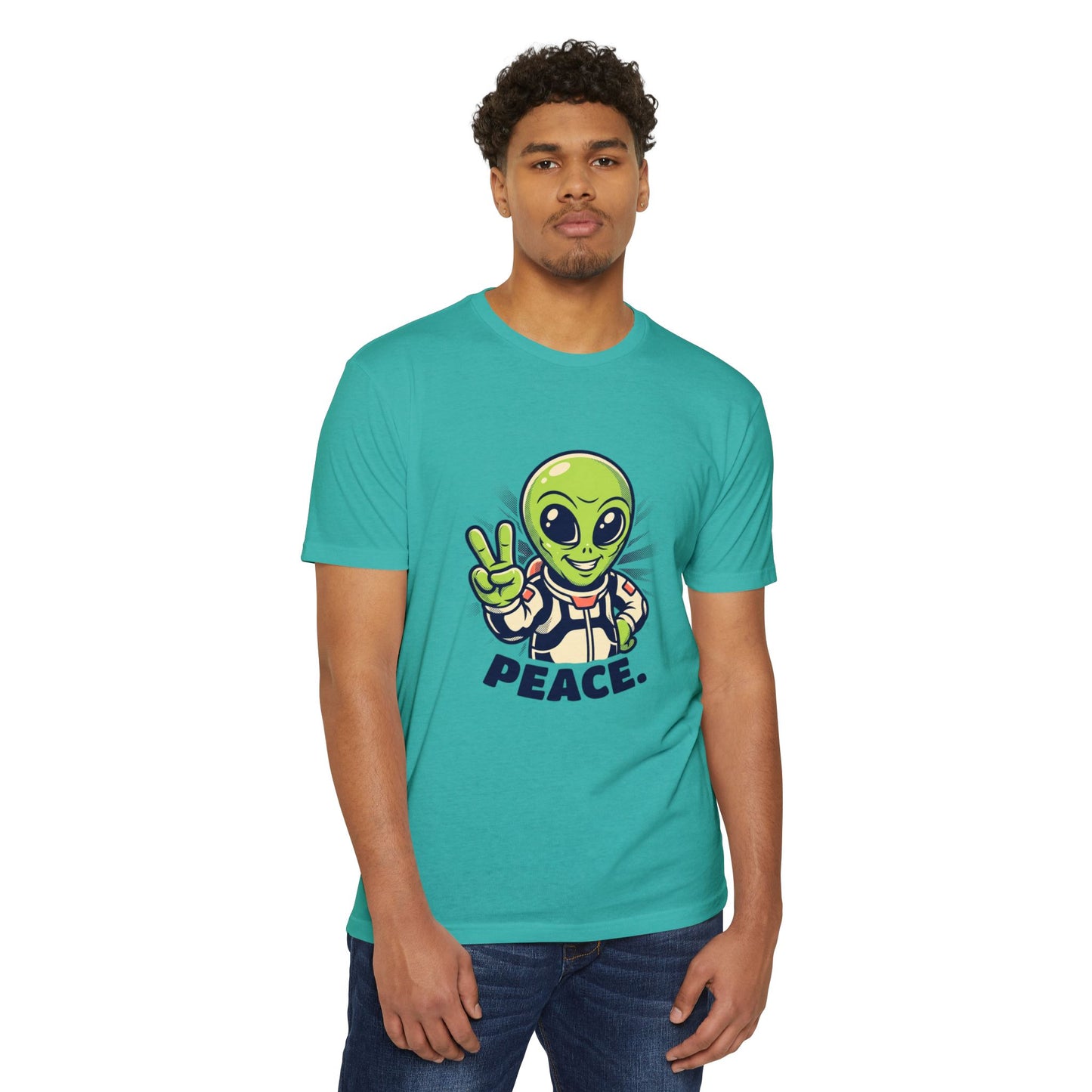 Alien Peace T-Shirt — Cute Green Astronaut Giving Peace Sign
