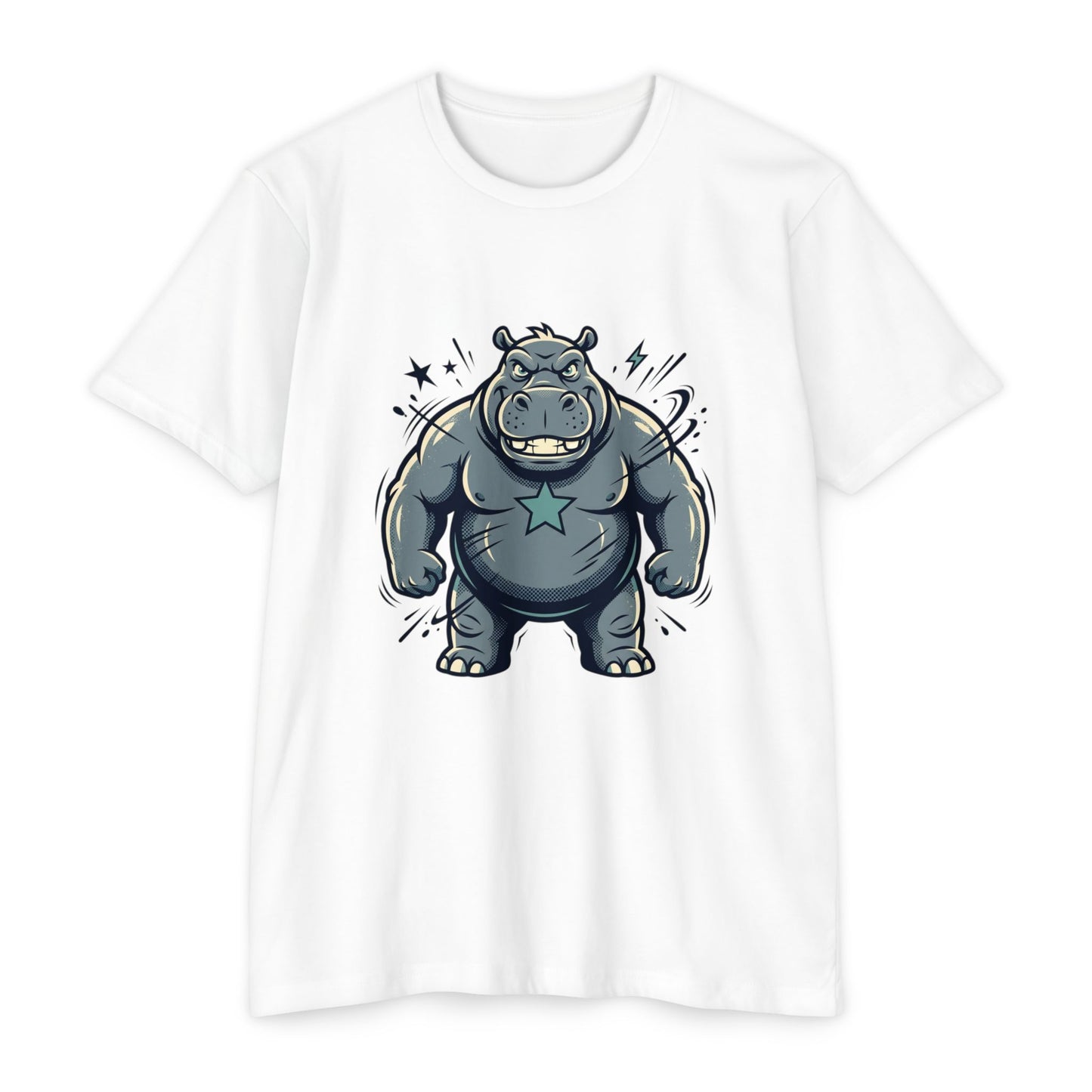 Camiseta Gráfica Hipopótamo Poderoso — Camiseta com Ilustração Fofa de Hipopótamo Forte