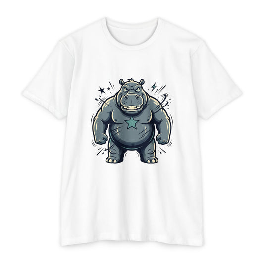 Hippo Power Graphic T-Shirt — Cute Strong Hippo Illustration Tee