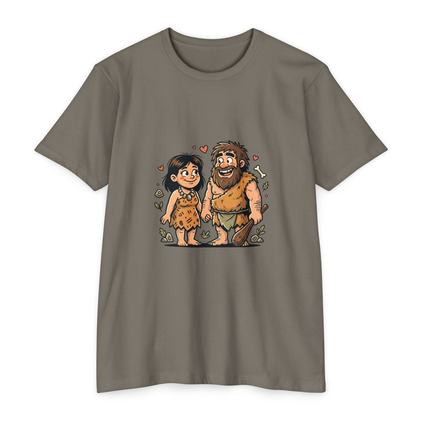Caveman Couple Cartoon T-Shirt — Cute Prehistoric Love Graphic Tee