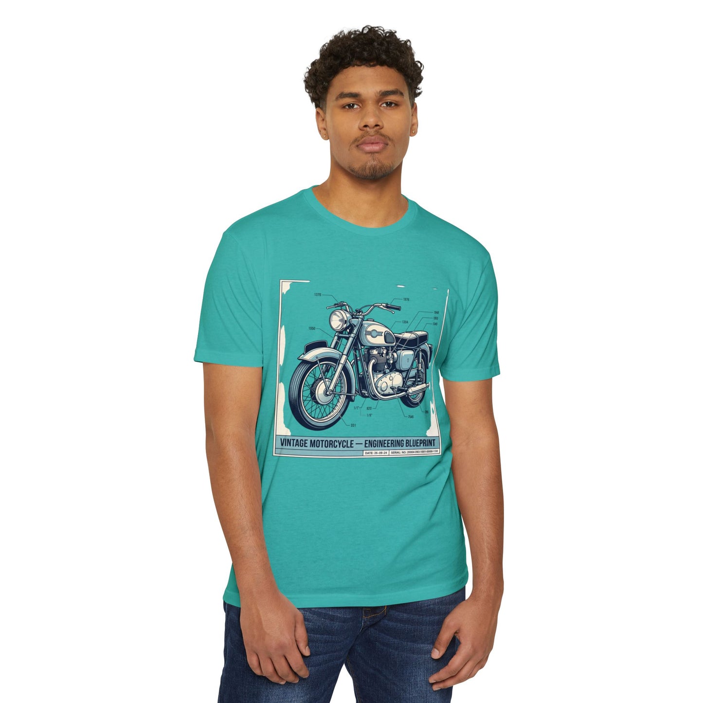 Vintage Motorcycle Blueprint T-Shirt — Classic Engineering Bike Tee