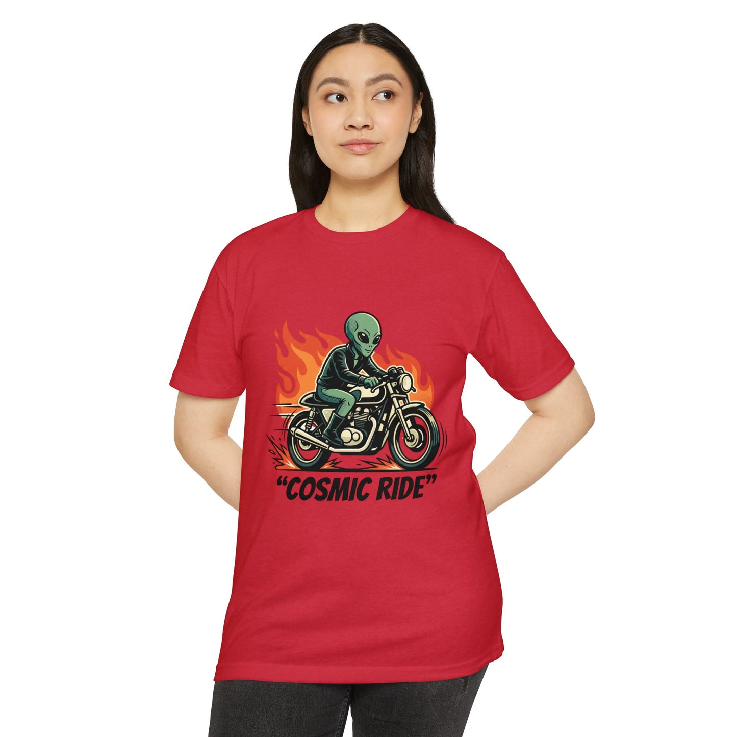 Cosmic Ride Alien Motorcycle T‑Shirt — Retro Biker Tee