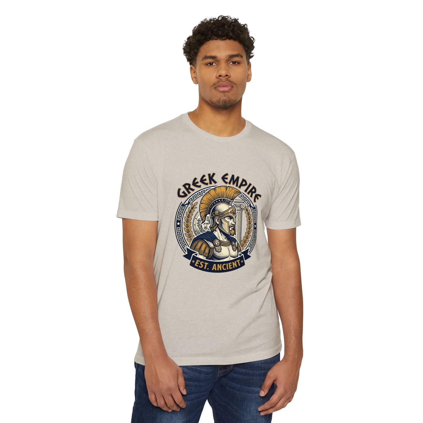 Greek Empire T-Shirt – 'Est. Ancient' Spartan Helmet Graphic