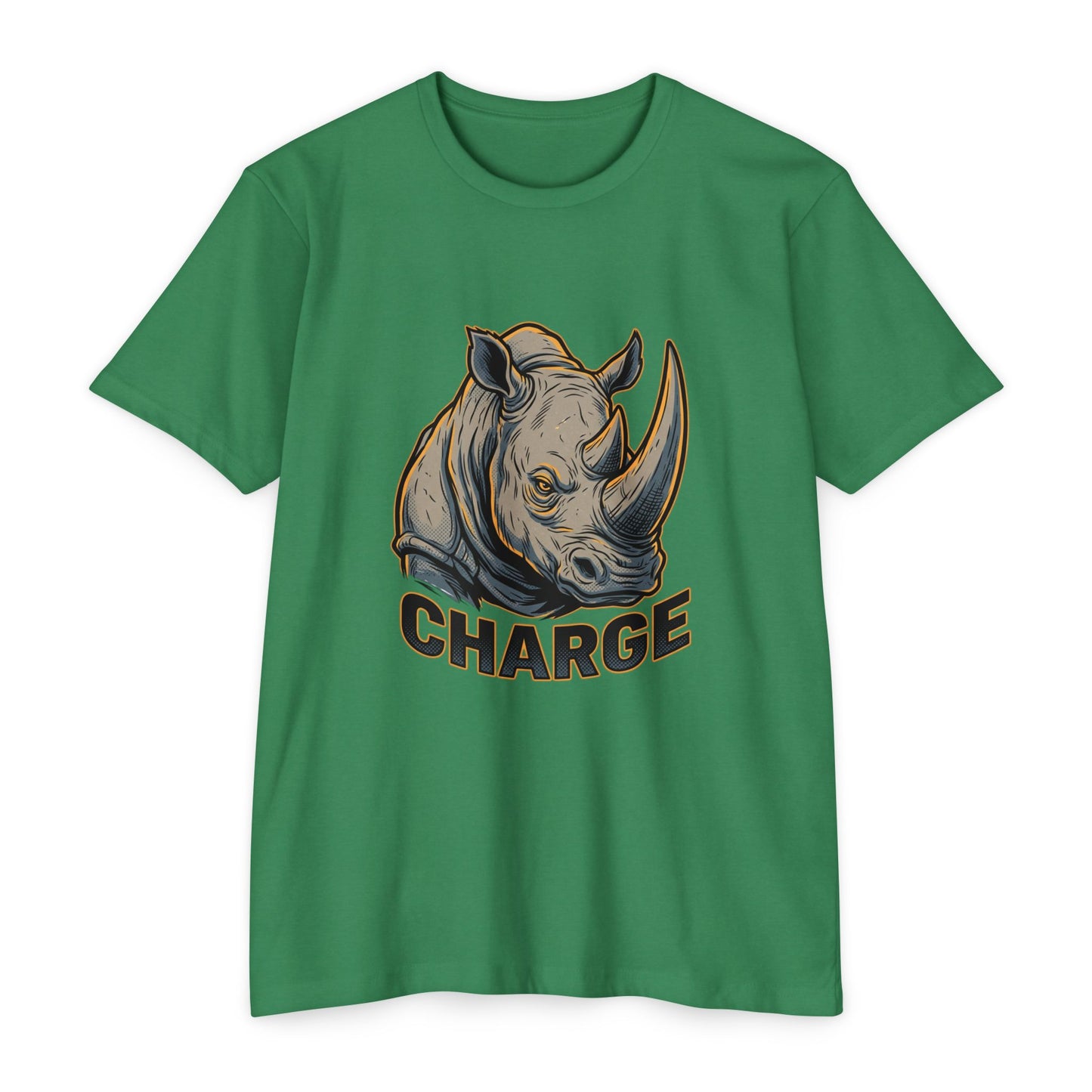 Rhino Charge Graphic T-Shirt — Bold Wildlife Tee with “CHARGE” Design