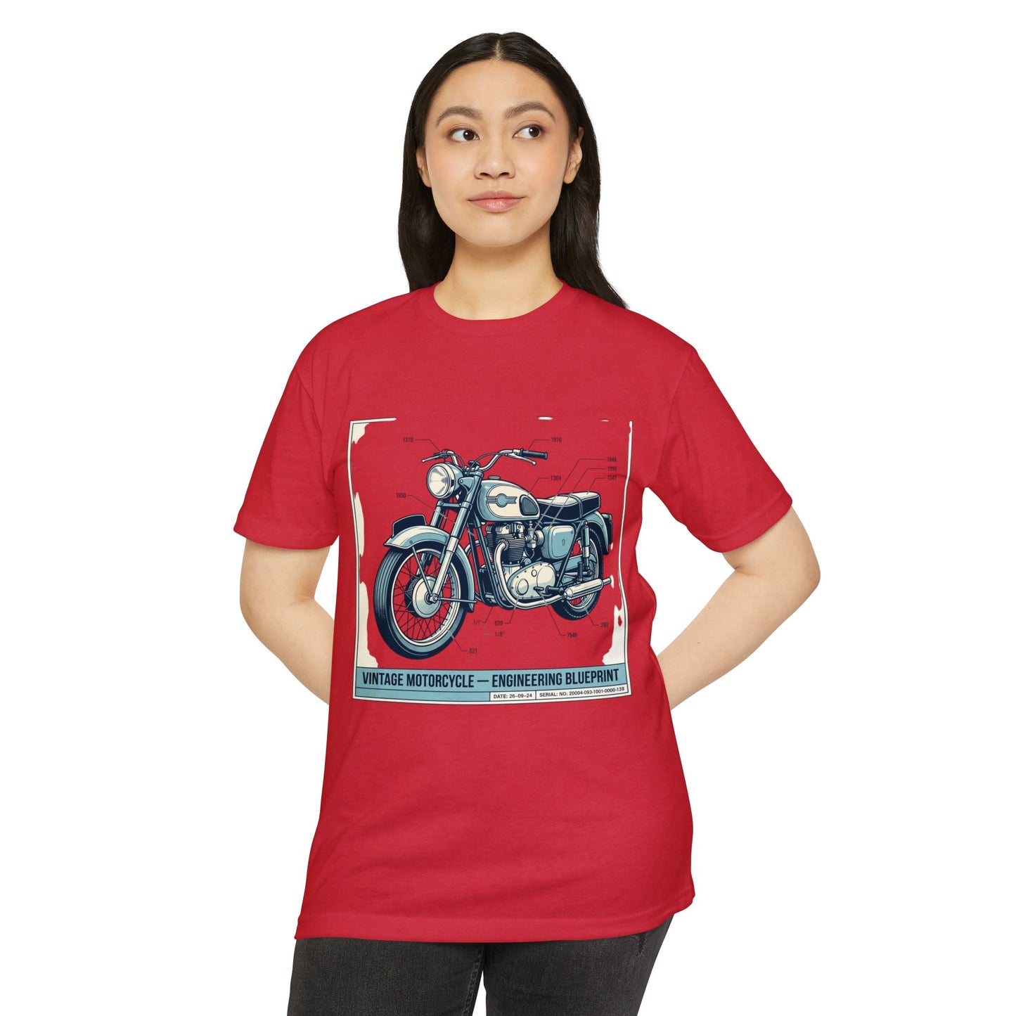 Vintage Motorcycle Blueprint T-Shirt — Classic Engineering Bike Tee