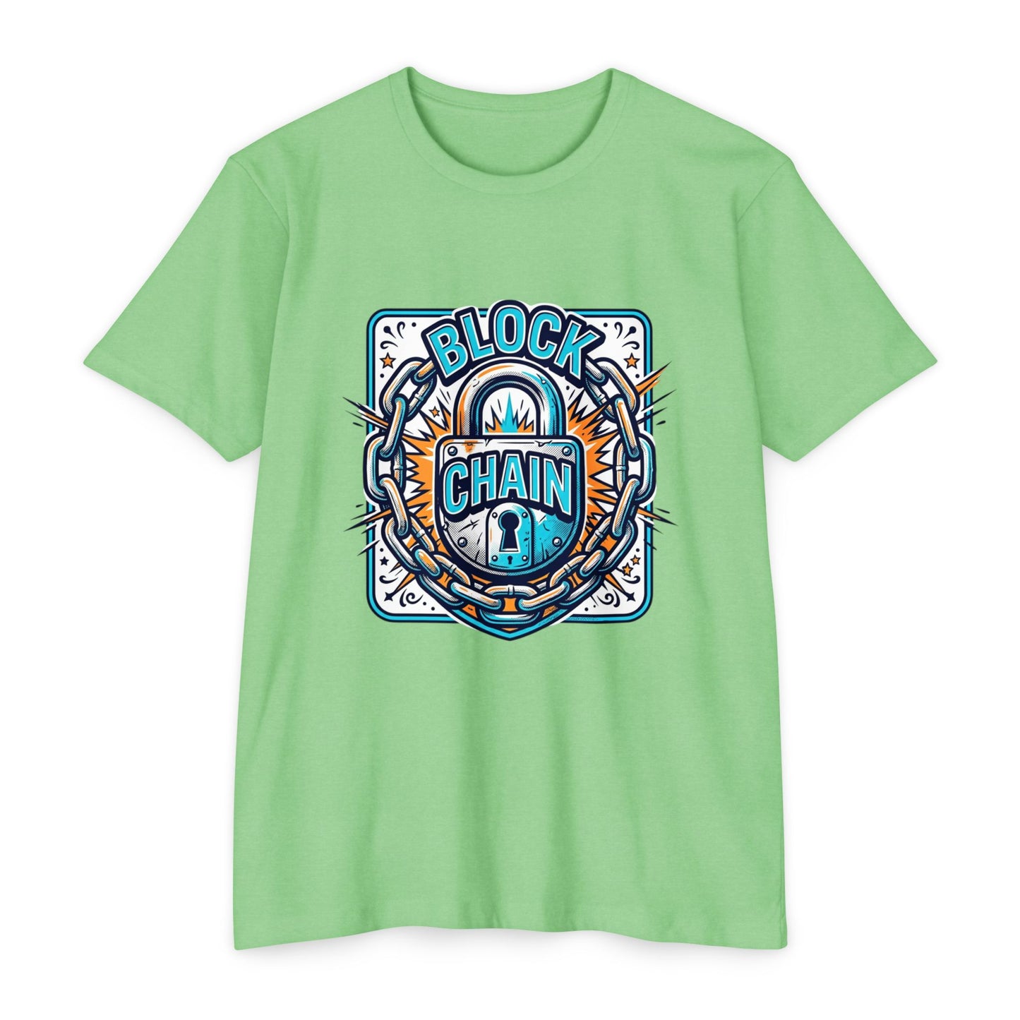 Camiseta Blockchain Shield — Camiseta retro con gráfico de candado y cadena de criptomonedas