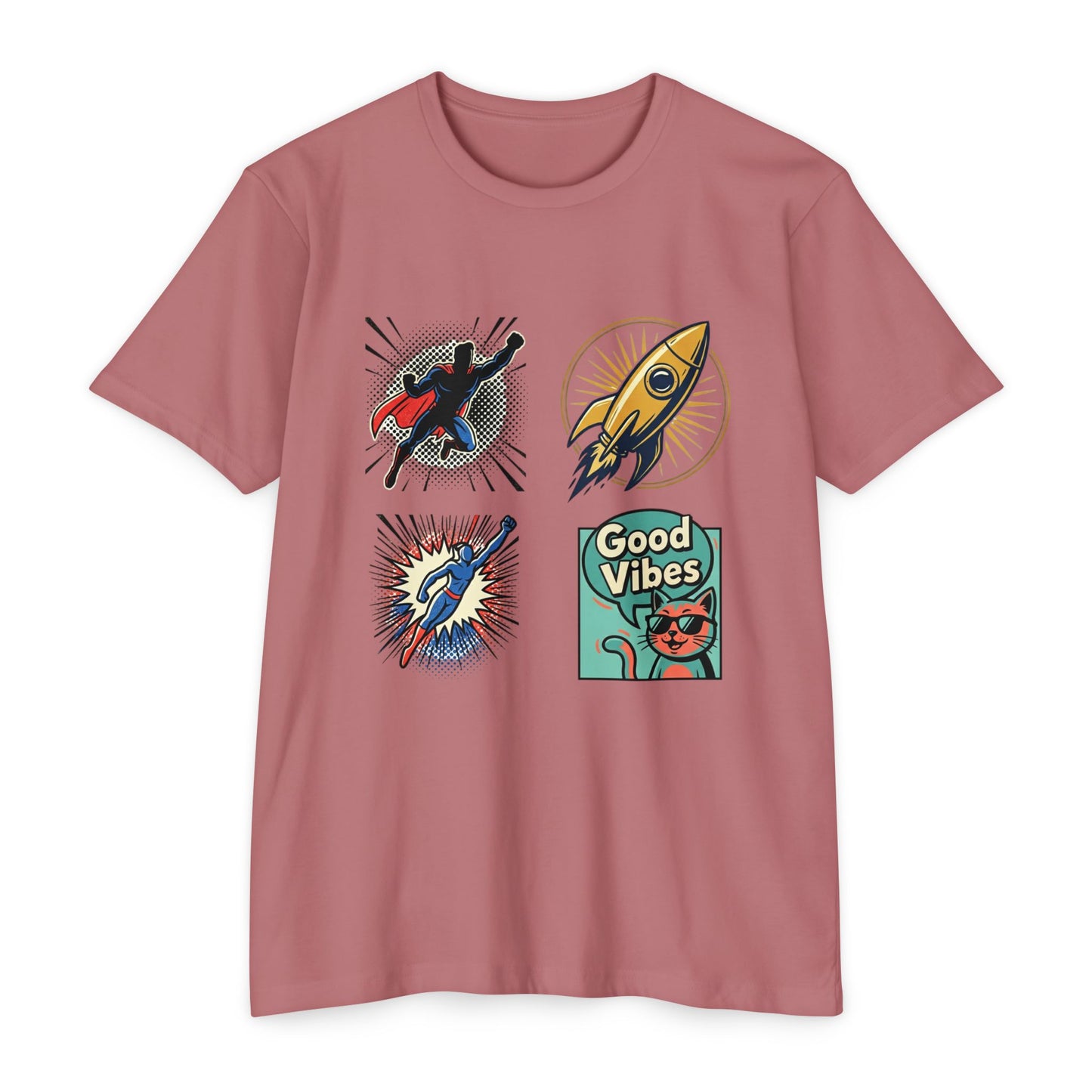 Good Vibes Rocket Retro Comic Patch T-Shirt