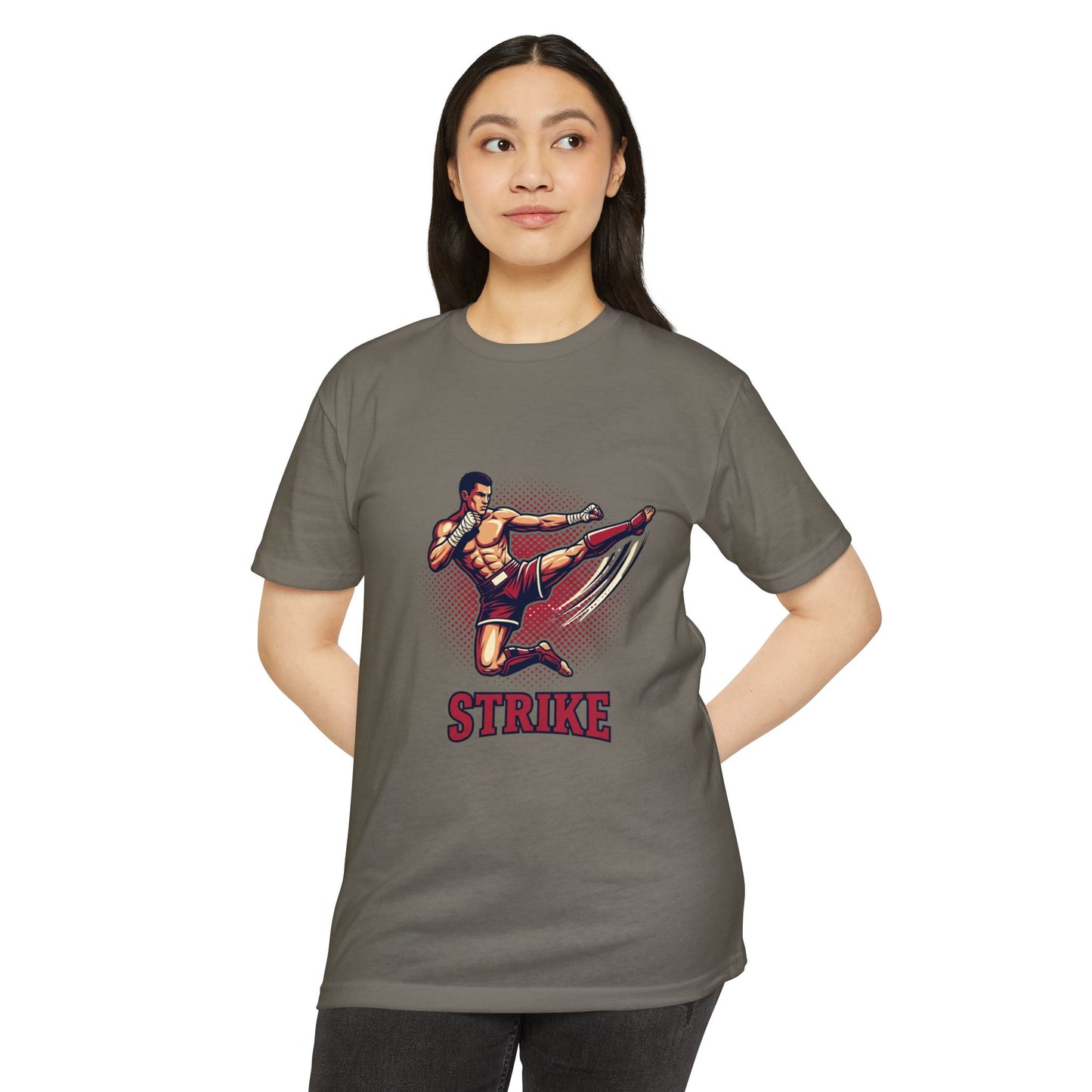 Camiseta de Chute de Artes Marciais — Camiseta Gráfica Retrô 'STRIKE' de Lutador