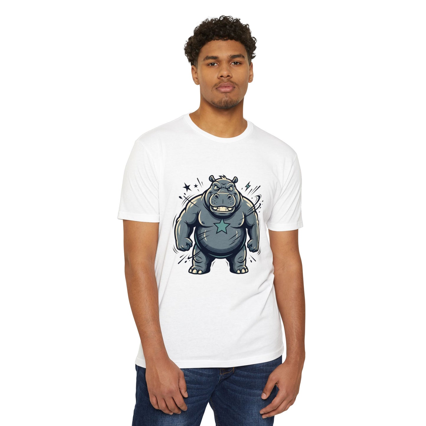 Camiseta Gráfica Hipopótamo Poderoso — Camiseta com Ilustração Fofa de Hipopótamo Forte