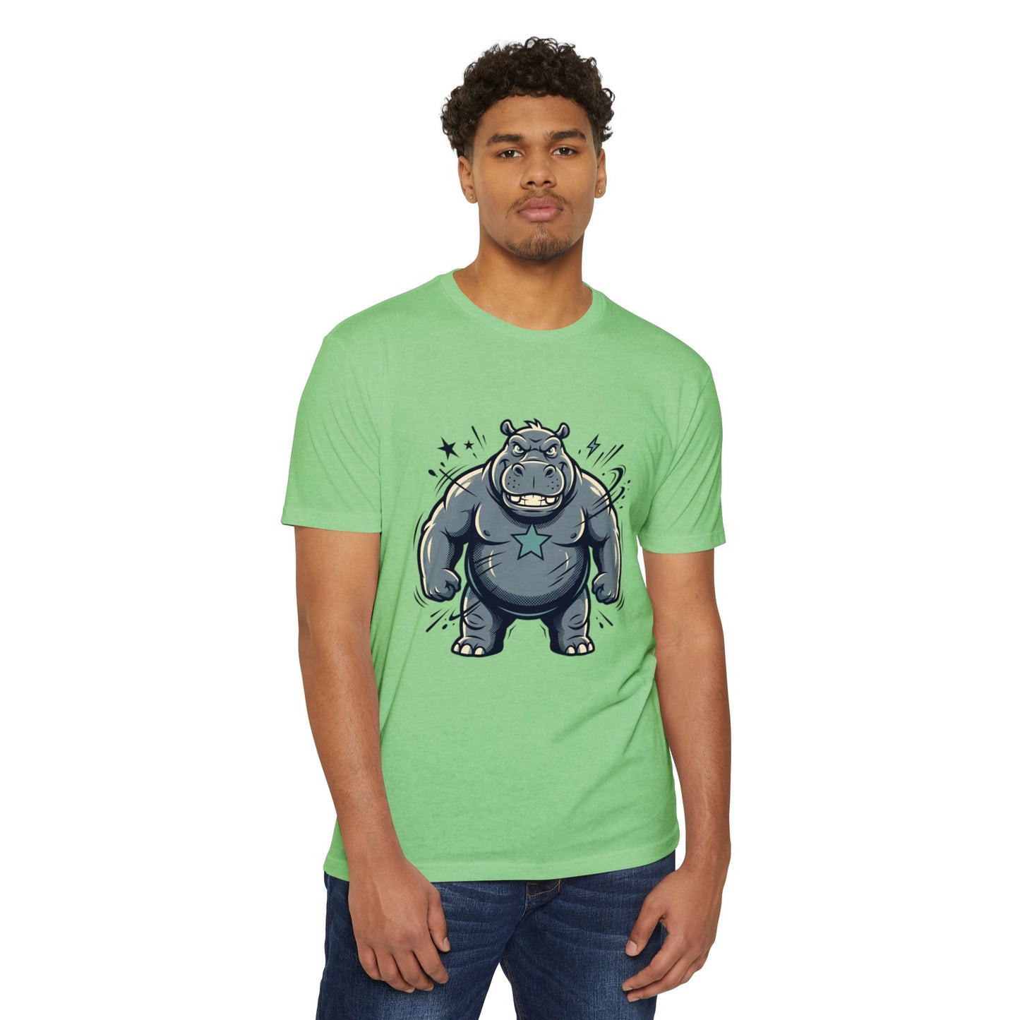 Camiseta Gráfica Hipopótamo Poderoso — Camiseta com Ilustração Fofa de Hipopótamo Forte
